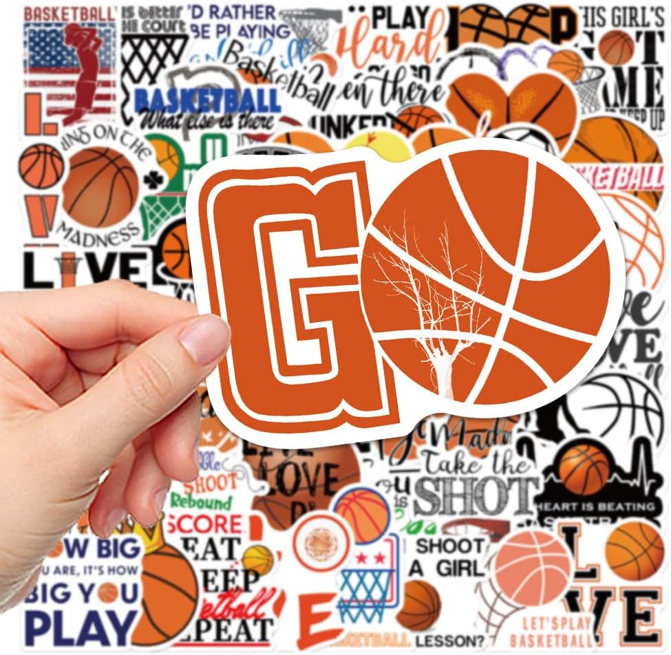 50PCS Basketball Stickers,Vinyl Waterproof Basketball Sports Stickers Gift for Adults Teen Boys and Girls, Suitable for Water Bottles,Cup,Laptop,Wall,Skateboard,Phone, Scrapbook,Guitar