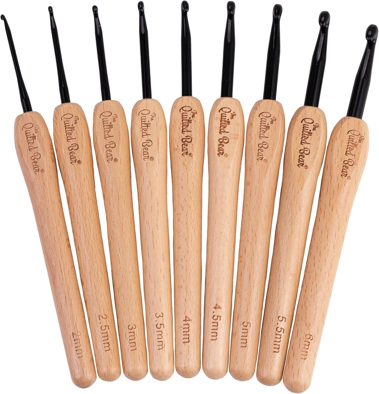 Wooden Crochet Hooks &#x2013; 9 Piece Crochet Hooks Set with Stylish Beech Wood Ergonomic Crochet Hooks Handles &#x26; Steel Hook Heads (2mm - 6mm)
