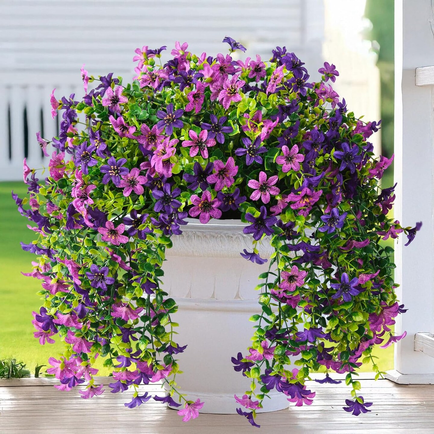Artificial Hanging Flowers – Outdoor Spring Decoration, Double Purple (6.2"x6.2"x25.6")