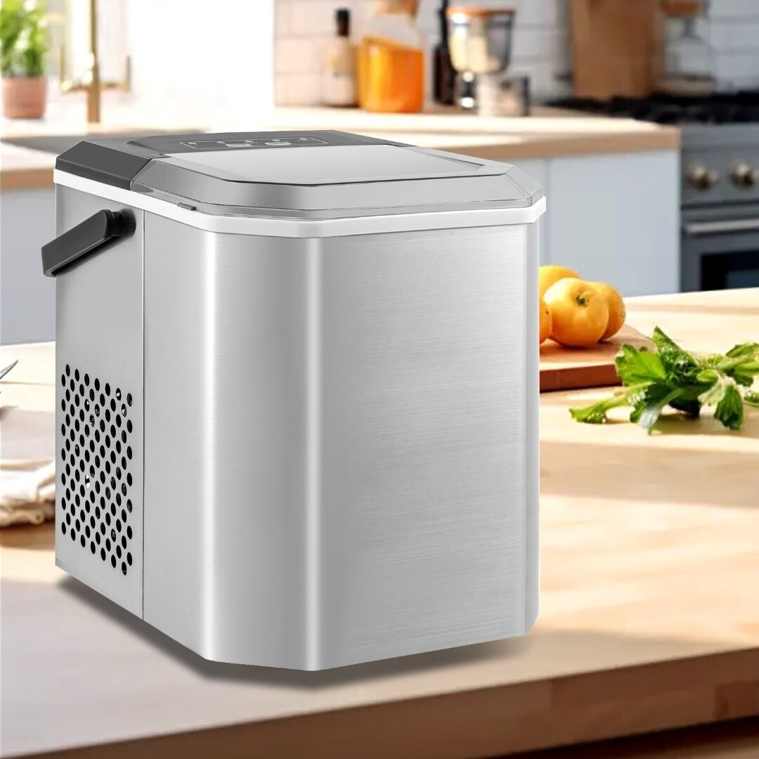 Portable Countertop Ice Maker with Self-Cleaning Function and One-Button Control Panel