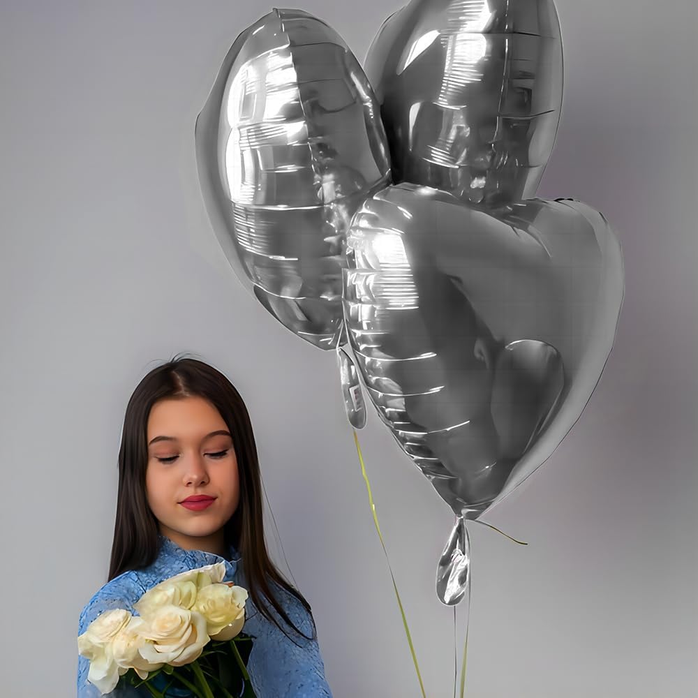 12 pcs Silvery Heart Foil Balloons,18 Inch Heart Shaped foil Balloon Love Balloon for Wedding Decoration Party Balloon Birthday