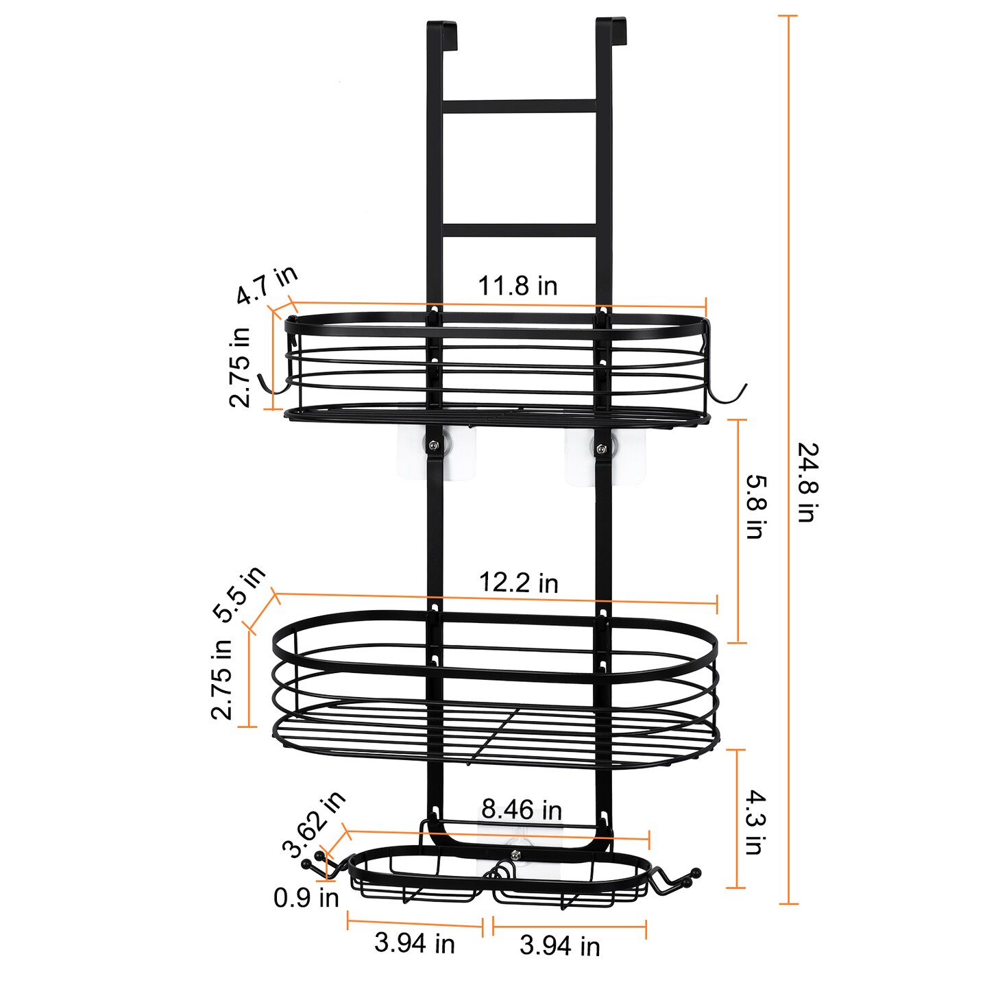 3-Tier Hanging Shower Caddy with 4 Hooks &#x2013; Rustproof Waterproof Bathroom Organizer, No-Drill Shower Shelf for Shampoo, Soap, Towels
