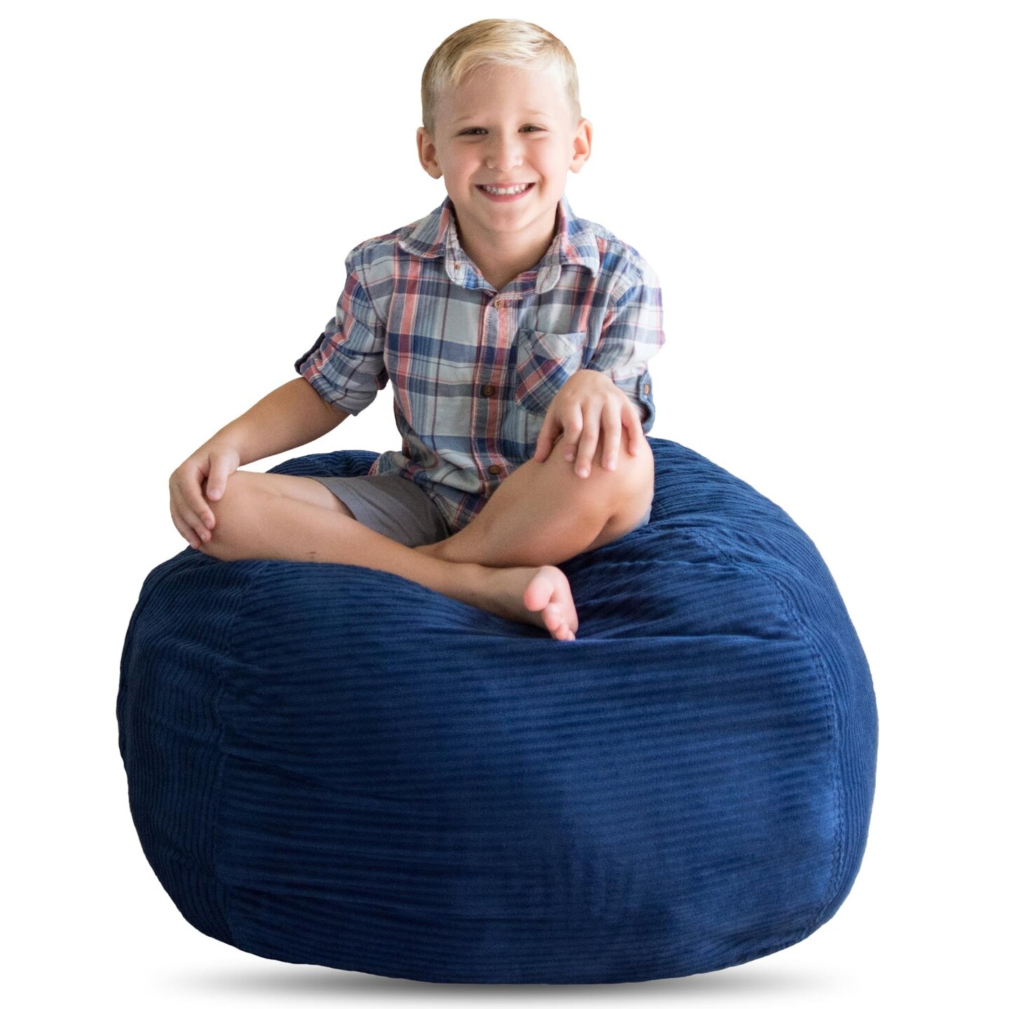 Creative QT Stuff &#x2019;n Sit Extra Large 38&#x2019;&#x2019; Bean Bag Storage Cover for Stuffed Animals &#x26; Toys, Giant Beanbag Chair for Plush, Toddler &#x26; Kids Rooms Bedroom Organizer for Christmas, Royal Blue Corduroy