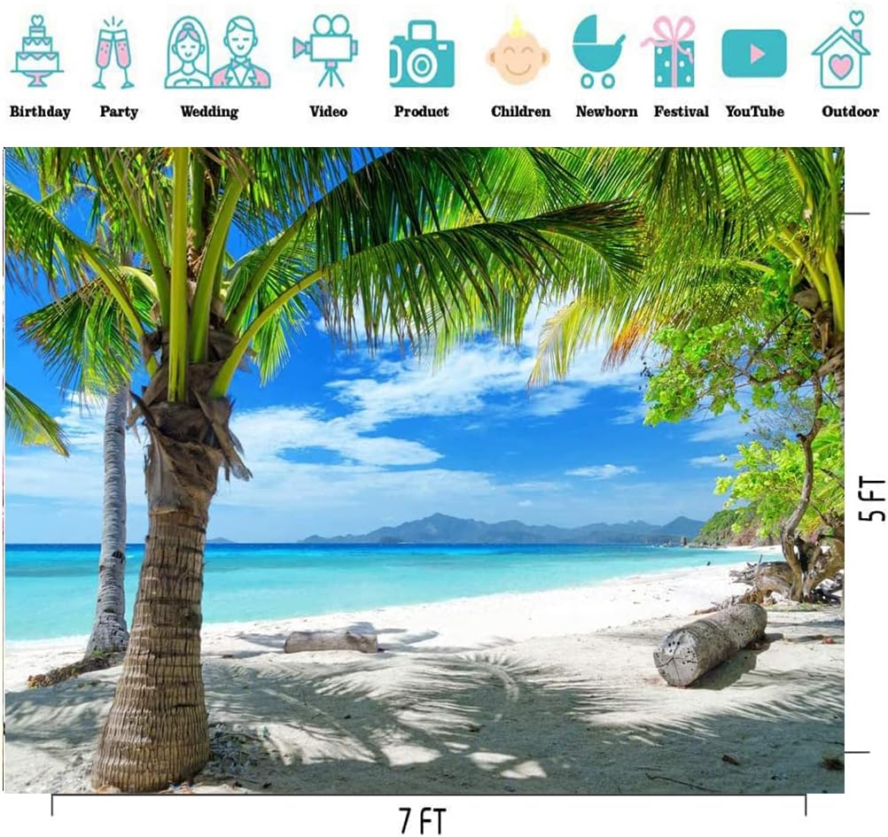 7X5FT Summer Tropical Sea Beach Backdrop Photography Sunset Hawaiian Seaside Ocean Palm Background