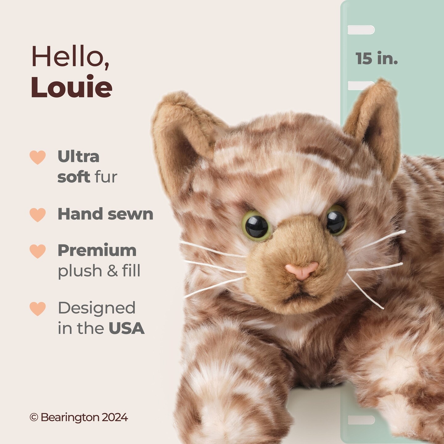 Bearington Collection Louie Cat 15 In Stuffed Animals Tabby Cat Plush Toy - Stuffed Cats That Look Real - Plushies for Kids