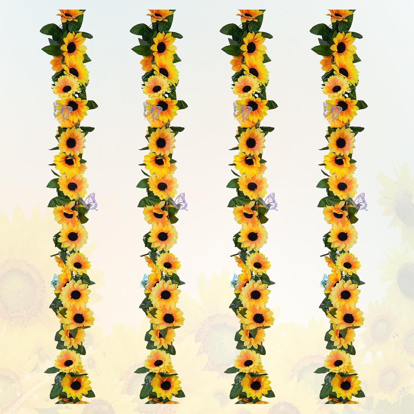 4 Pack Artificial Sunflower Vines 7.5ft Sunflower Summer Garland Table Decor Silk Sunflowers with Green Leaves Fake Sunflowers