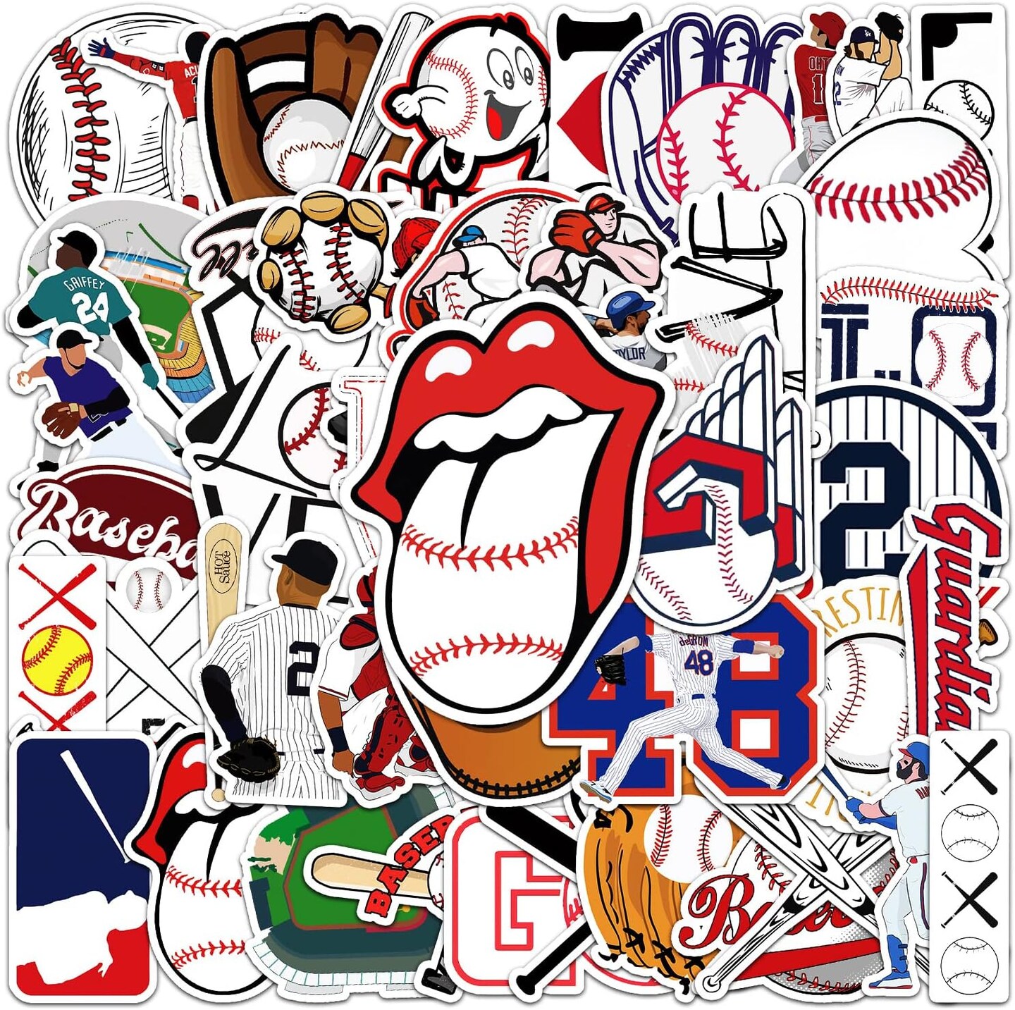 50pcs Baseball Stickers Sports Baseball Stickers for Water Bottles,Baseball Sticker,Baseball Helmet Stickers Gifts for Laptop, iPhone, Water Bottles, Computer, and Hydro Flask,DIY Decor for Bu