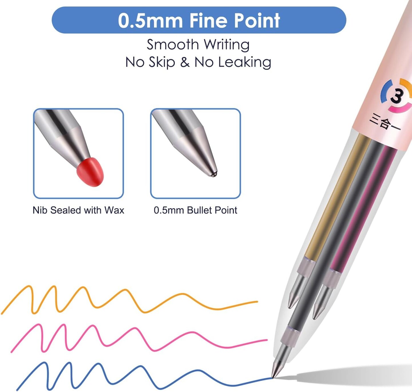 6Pack Multicolor Pens,0.5mm 3-in-1 Multicolor Gel Ink Pen,18 Colors Retractable Gel Ink Pens for Office, School Supplies