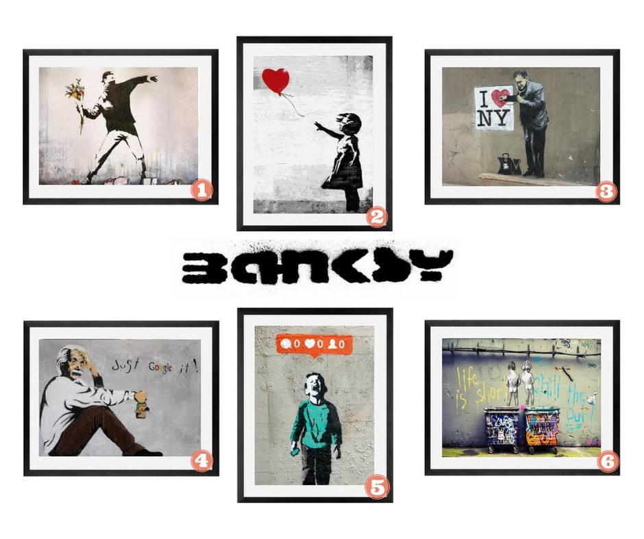 Banksy Street Graffiti Art Set of 6 framed art Classic Framed Canvas prints