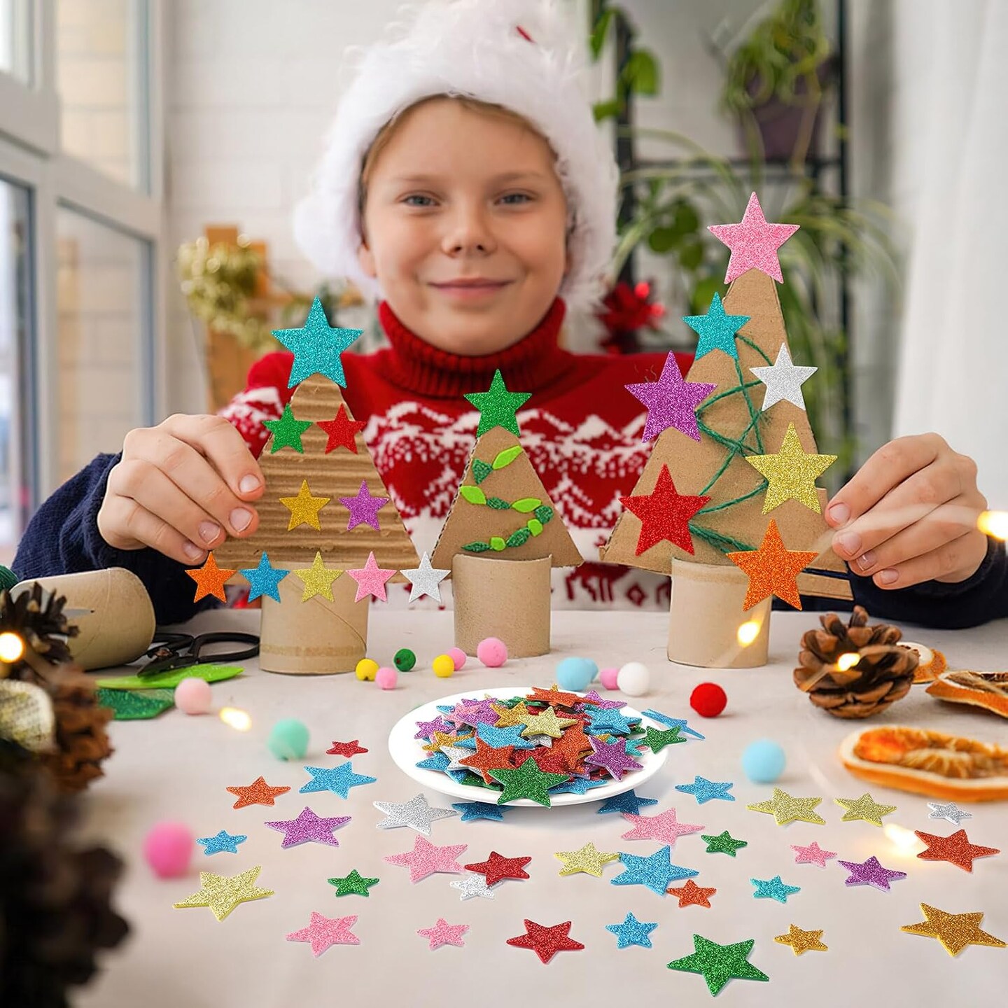 Colorful Glitter Star Foam Sticker, 300Pcs Stars Shapes Glitter Self Adhesive Foam Stickers for Kids Party Favors Toddler DIY Crafts Supplies Home Decorations