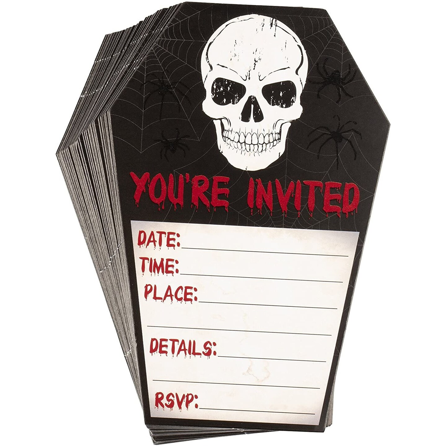 Halloween Invitation Cards - 60-Pack Halloween Party Invites, Fill-in Invitations with Envelopes, Skull Design, 4.6 x 7 Inches