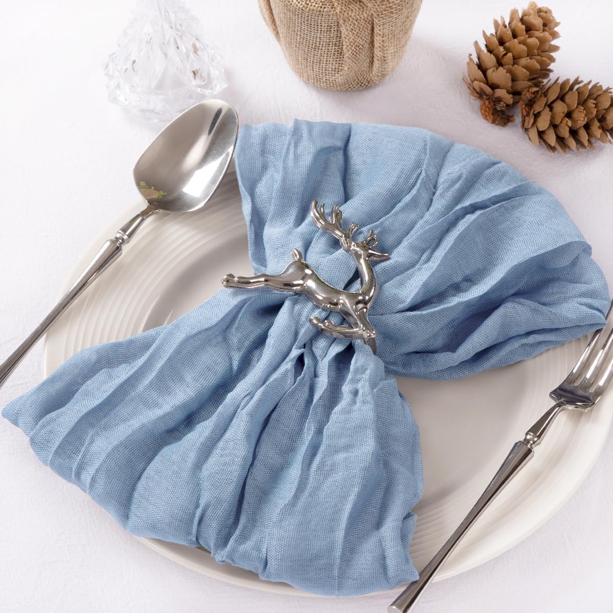 60 Pack Cheesecloth Napkins Dusty Blue Wedding Napkins 21&#x22;x21&#x22; Boho Reusable Napkins in Bulk for Easter Wedding Bridal Baby Shower Events Table Decor