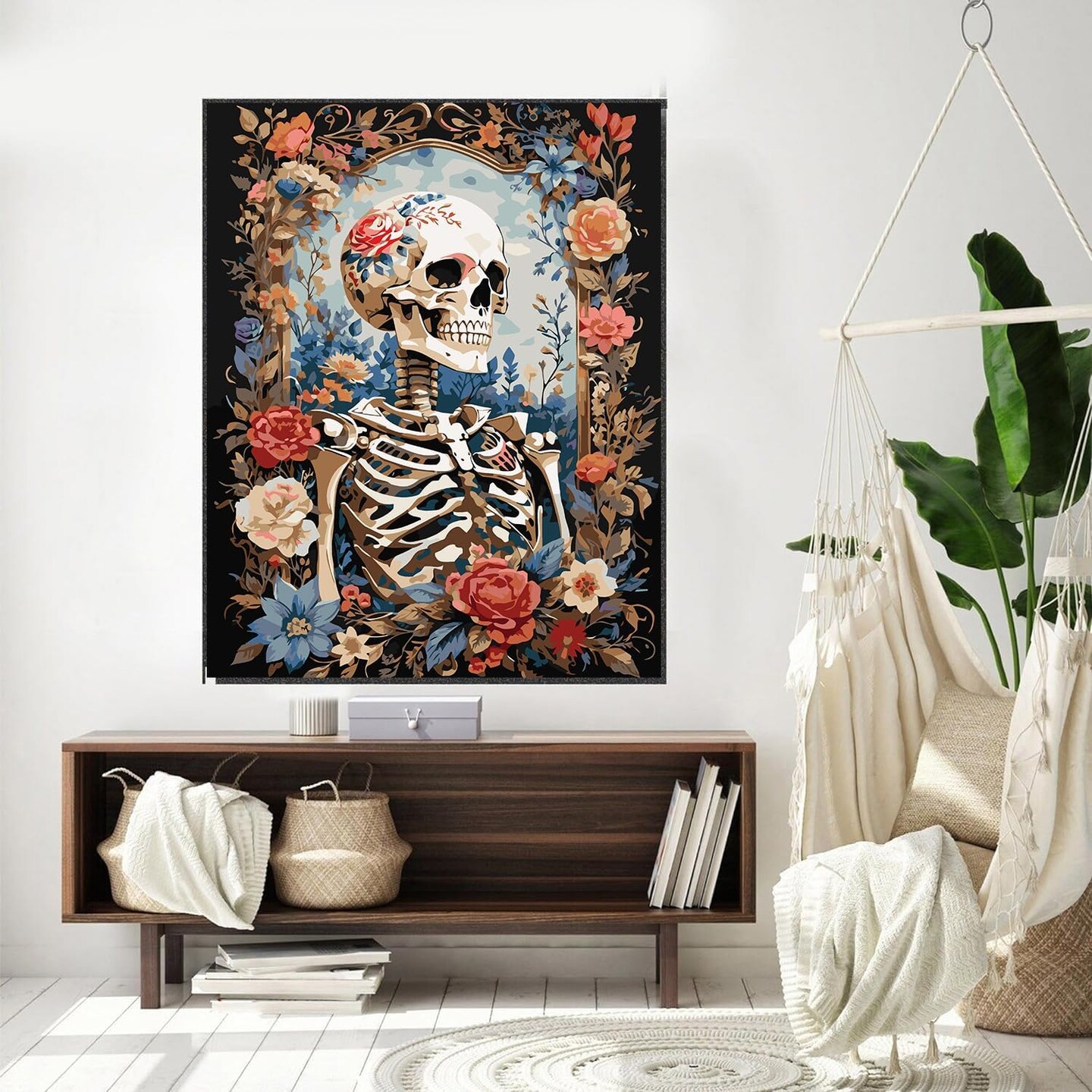Paint by Numbers Kits for Adults Beginners- Easy Canvas Skull Paint by Number for Home Decor and Gifts 16X20 inch (Skeleton)