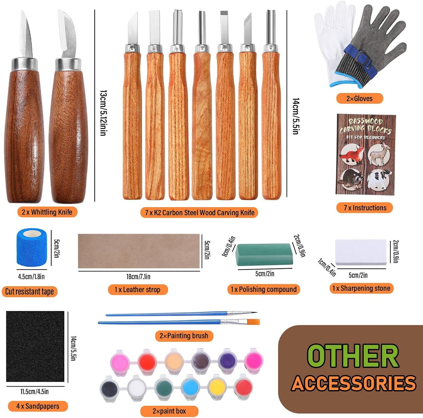 Wood Carving Kit Forest Animals Wood Whittling Kit for Beginners Adults Kids,Wood Carving Tools Set with Whittling Knife and K2 Carbon Steel Wood Carving Knife and 5Pcs Big Basswood Wood Blocks