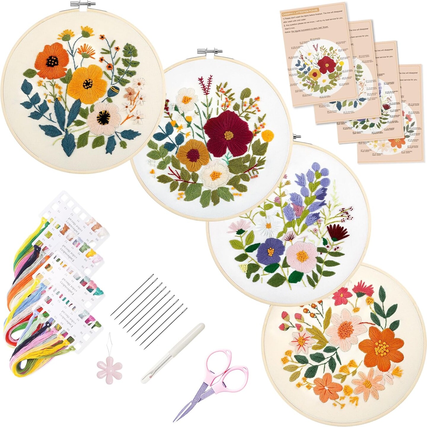 Embroidery Kit for Beginners with Instructions,Cross Stitch Kits for Adults with Pattern (flowers2) 8.66 x 8.66 x 1.18 inches