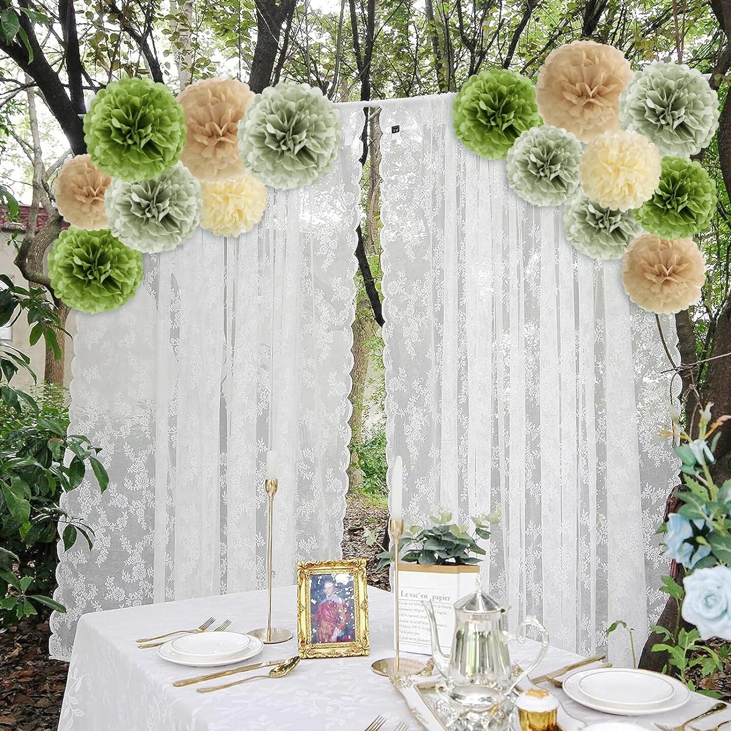 Olive Sage Green Tissue Paper Pom Poms Ceiling Decors Safari Jungle Party Decorations Paper Flowers Decorations Natural Green Boho Hanging Décor for Birthday Baby Shower Bridal Wedding Party Supplies