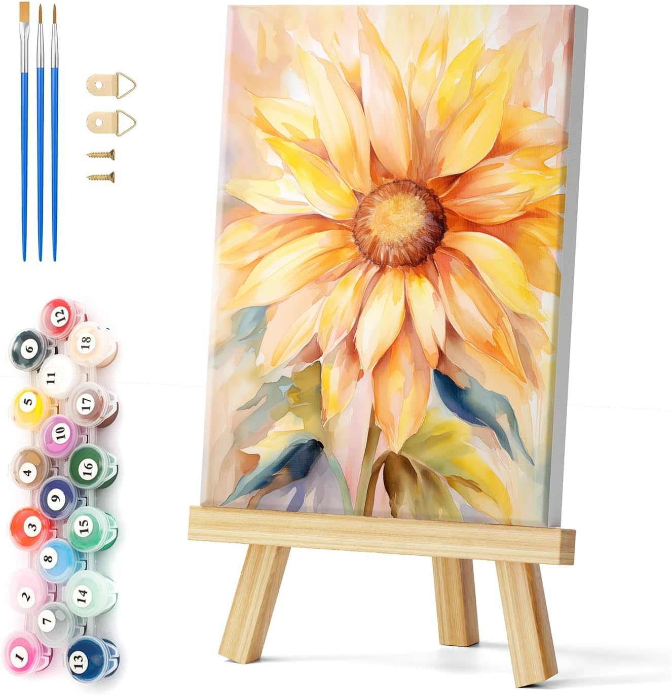 Paint by Numbers Kit for Adults Framed - Sunflower Paint by Number on Canvas with Frame, Flowers DIY Acrylic Painting by Number Ideal Gift Home Wall Decor (12x16 Inch)