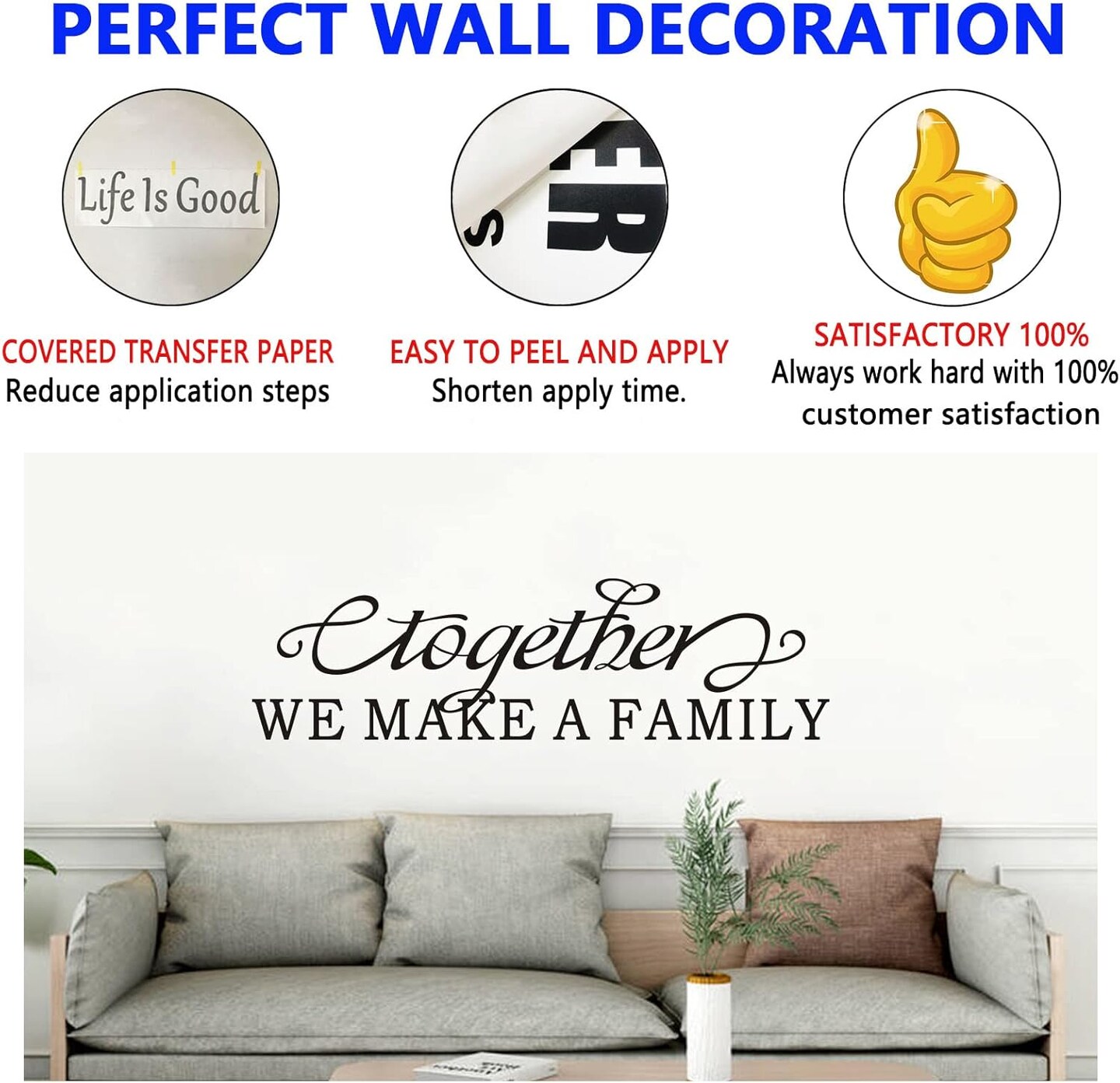 Family Wall Art Decal – “Together We Make a Family” 25"×7" | Vinyl Wall Sticker for Living Room, Bedroom, Bathroom & Dining Room