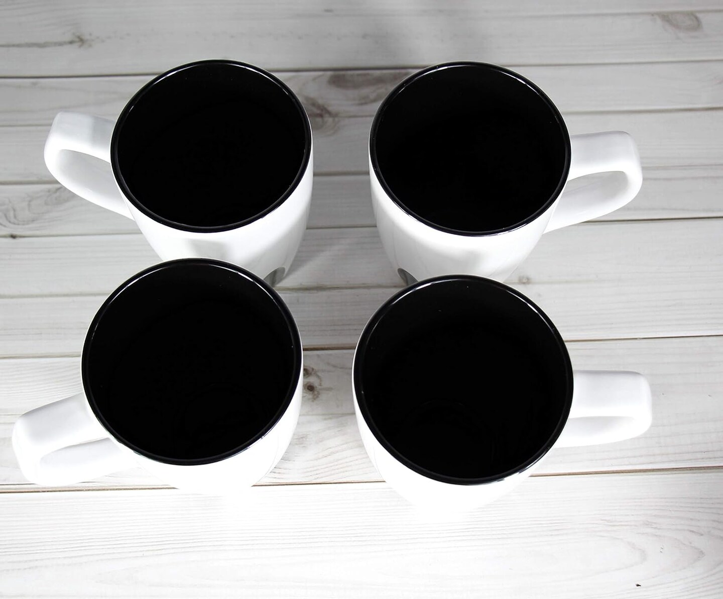 16oz large ceramic coffee mugs set of 4 White and black