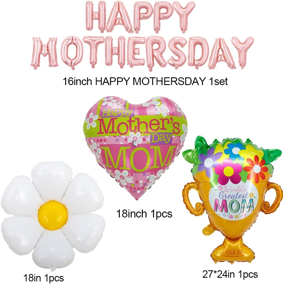 132PCS Mothers Day Balloons Garland Arch Kit,Mothers Day Decorations Happy Mother&#x27;s Day Foil Mylar Balloons for Mothers Day Party Decoration Supplies
