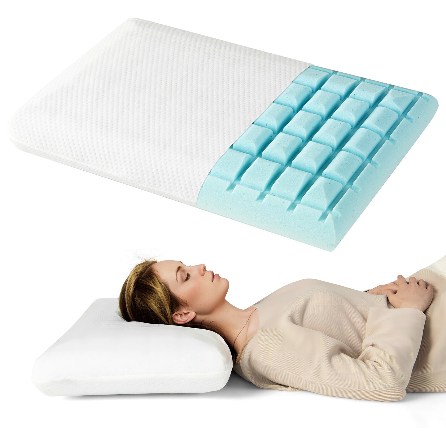 Cooling Gel Memory Foam Pillow with 3D Cutting Technology for Neck Support - Set of 2