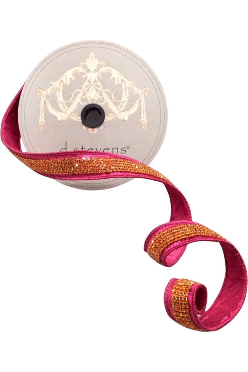 1&#x22; Metallic Dupion Duchess Jewel Ribbon: Hot Pink/Orange (5 Yards)