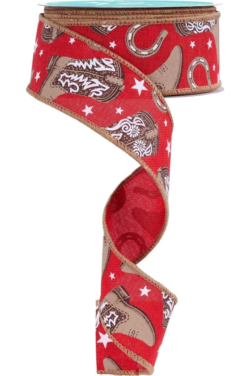 1.5&#x22; Cowboy Boots Ribbon: Red (10 Yards)