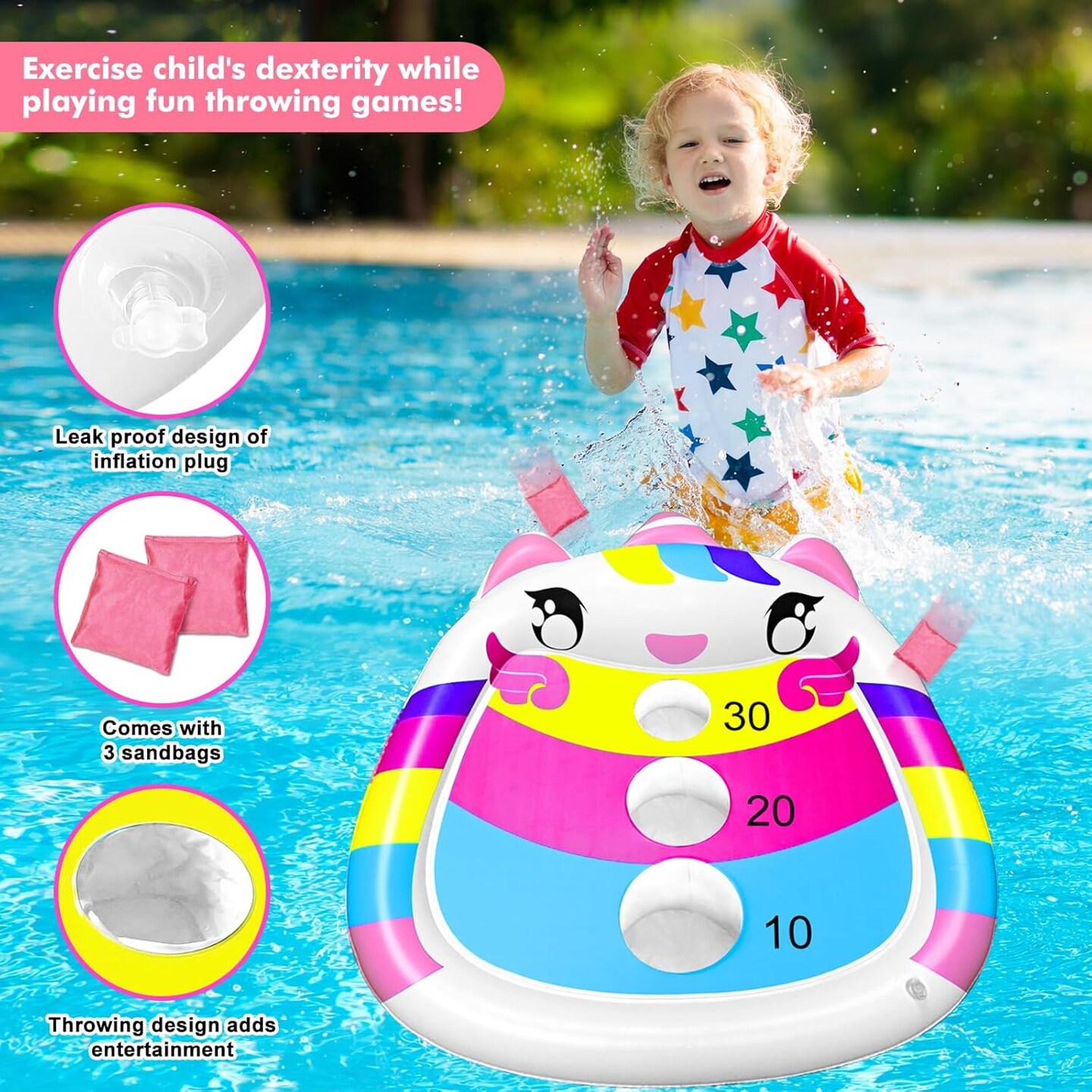 Summer Unicorn Kids Fun Pool Toys,Inflatable Cornhole Board Floating Water Game Outdoor Swim Play