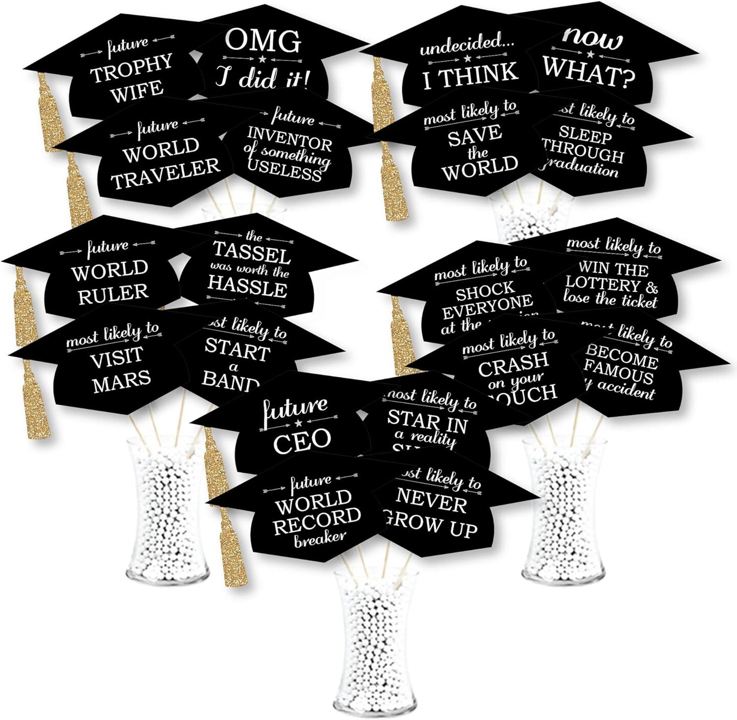 Hilarious Graduation Caps - Gold - Graduation Photo Booth Prop Kit - 20 Count