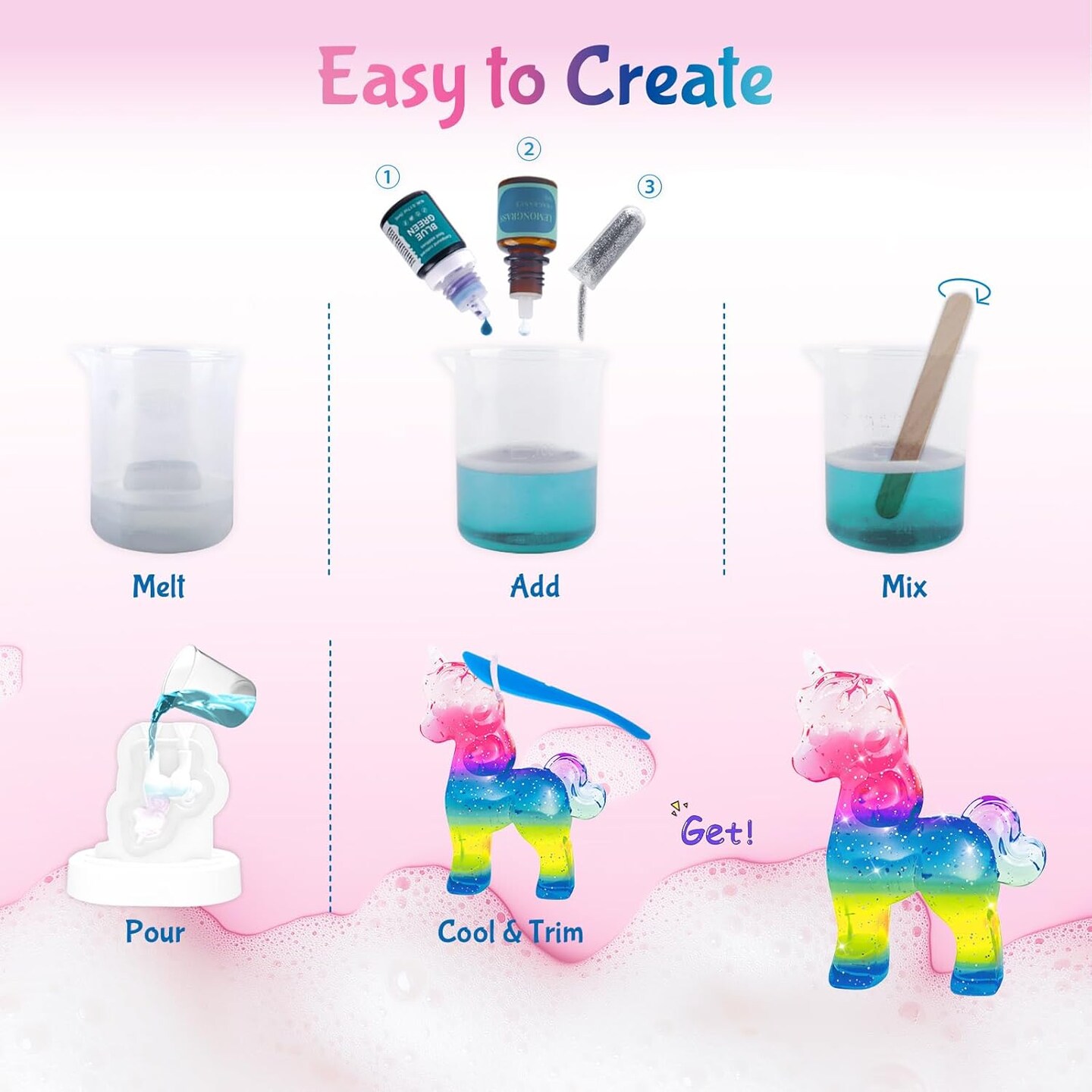 Unicorn Soap Making Kit - DIY Crafts for Kids Ages 6-12 Make Your Own Fun Soap with 20 Soap Bases, 6 Colors, 5 Molds &#x26; 3 Fragrances, Birthday Christmas Easter Gifts for Girls Ages 6 7 8 9 10 11 12+