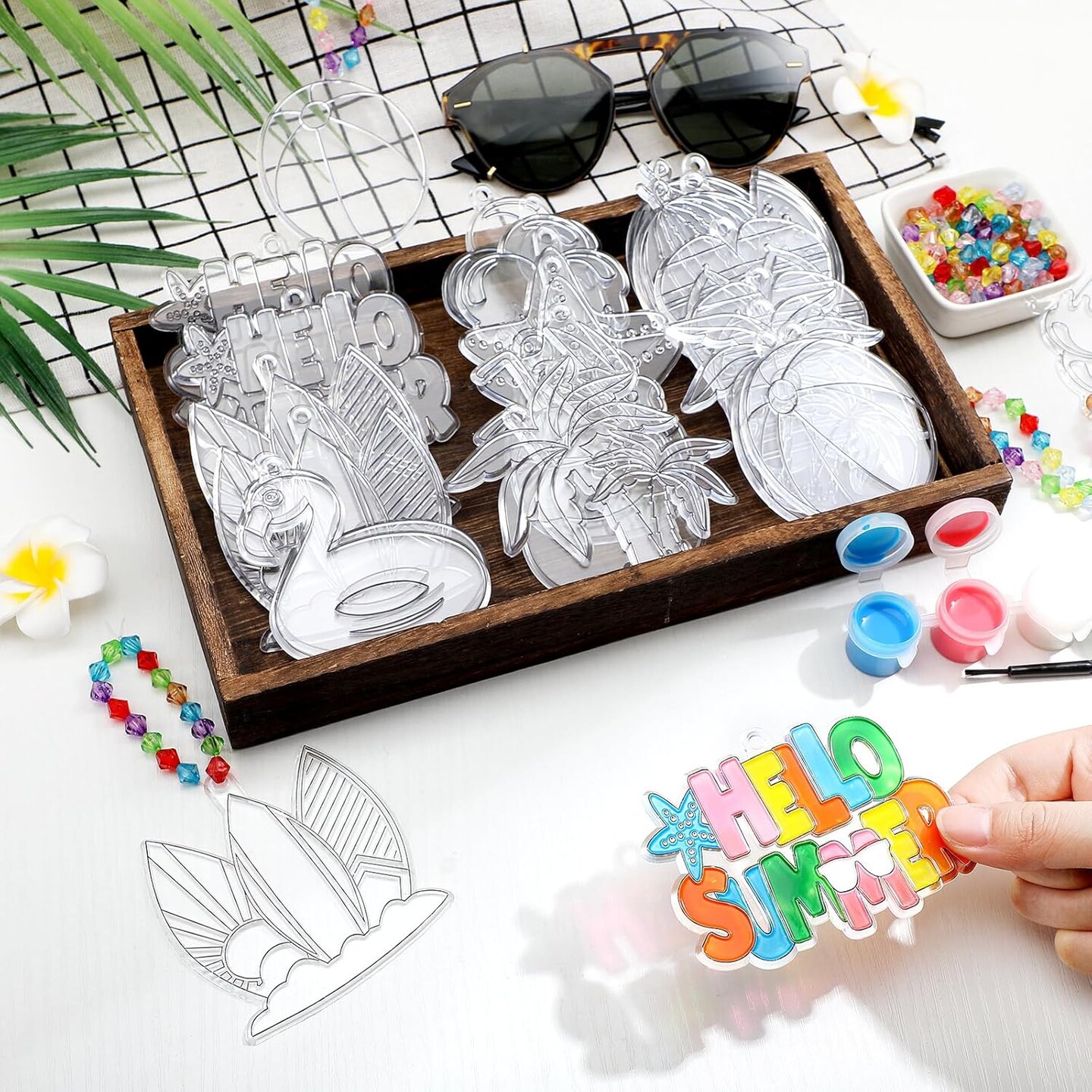 Summer Beach Fruit Window Art Stained Glass Sun Catcher Kits Make Your Own Painting Ornaments for Adult Craft Party Art Activities