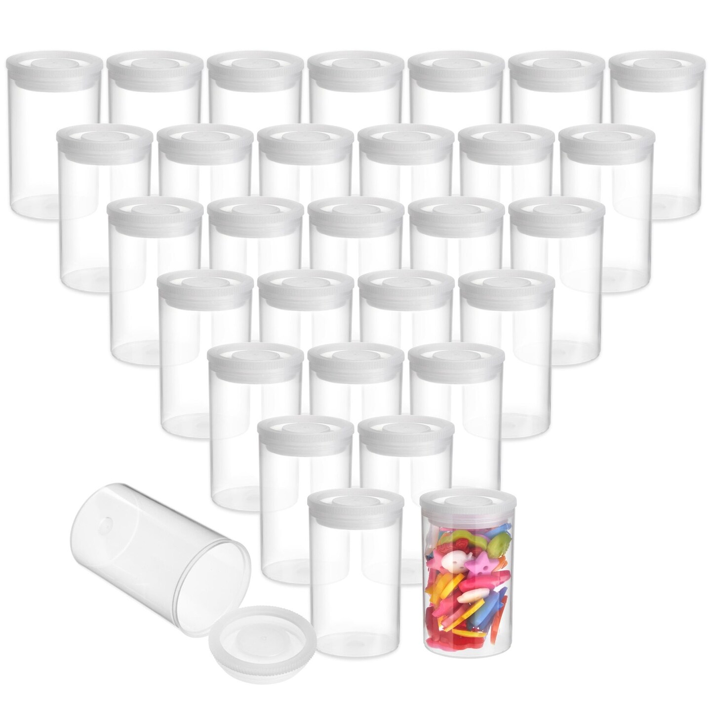 Film Canisters with Caps - 30-Count 35mm Clear Film Canisters, Transparent Storage Containers for Small Accessories