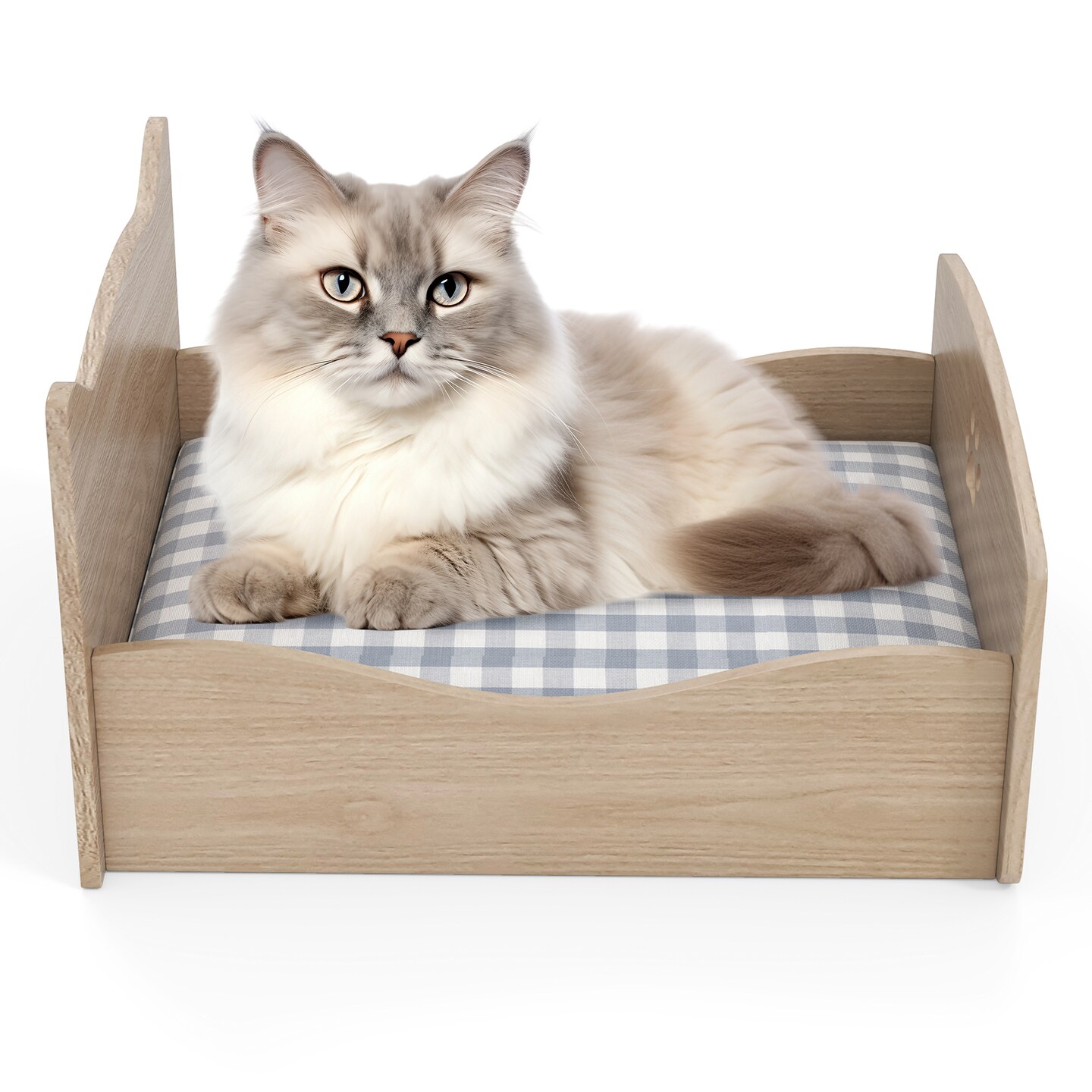 Natural Elevated Pet Bed Frame with Rails and Cute Headboards Ideal for Indoor Small Pets
