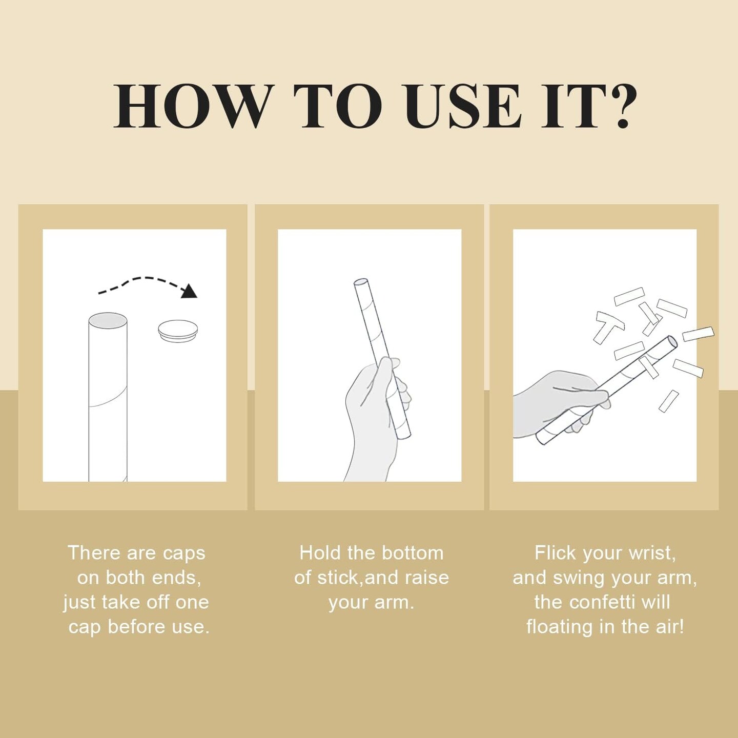 8PCS Gold Confetti Wands 7.8" – Tissue Paper Party Poppers for Wedding & Birthday