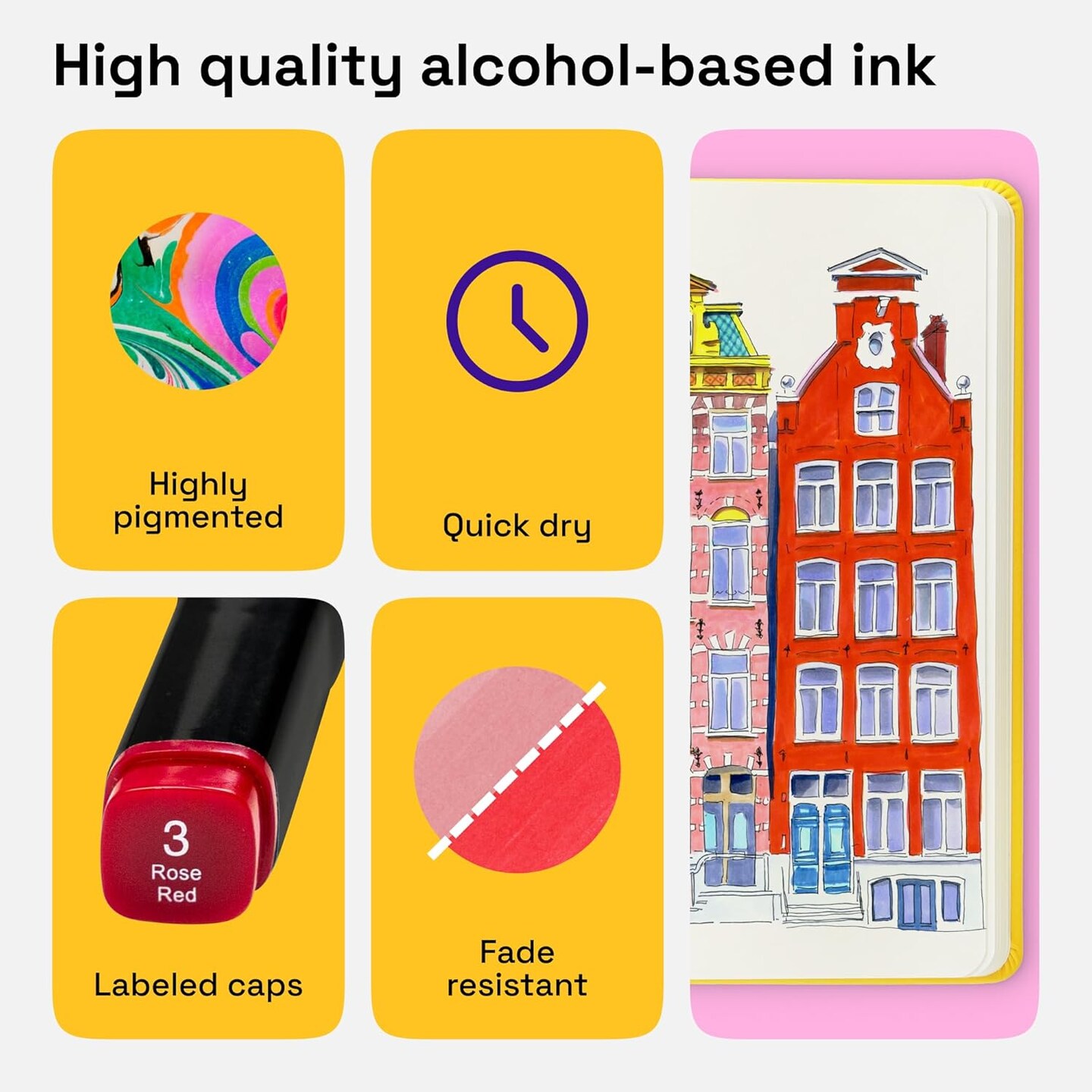 36 Dual-Tip Alcohol Markers - Alcohol-Based Pens Set, Chisel + Fine Tip, Quick Dry, Carrying Case Included