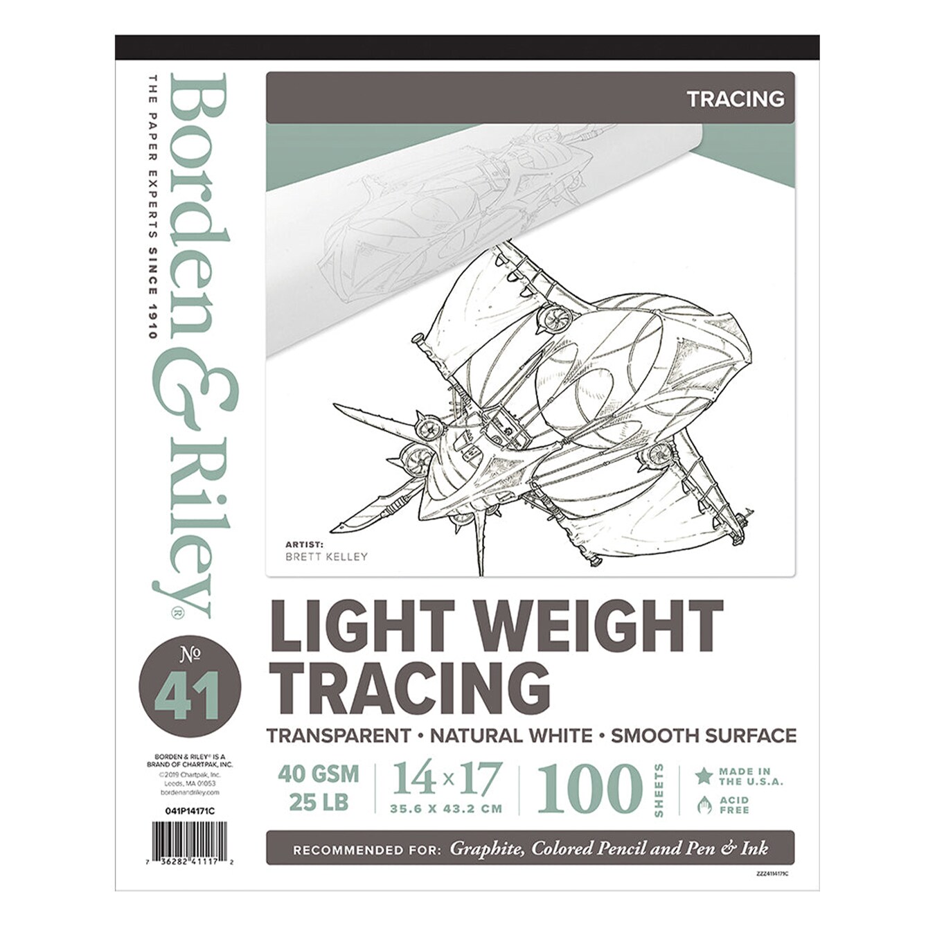 Borden & Riley #41 Monroe Triple T Parchment Tracing/Light Paper Pad, 40 GSM/25 lb., 1 Pad Each