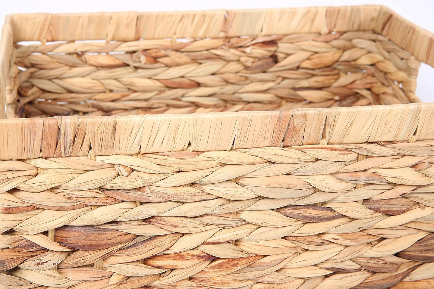 Rectangular Spring Woven Water Hyacinth Storage Baskets with inside Handle for Shelves Bathroom Kitchen Office Desk