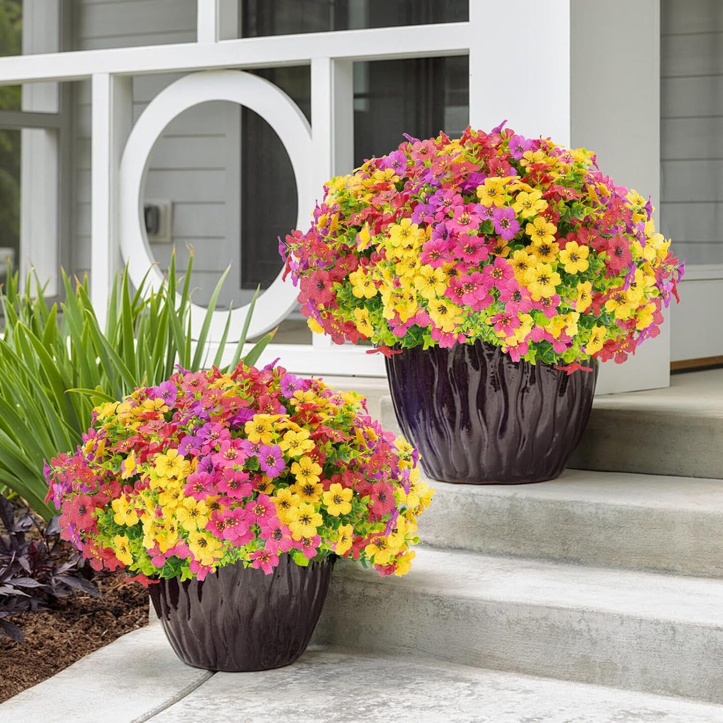 16 Bundles Artificial Flowers – UV Resistant Faux Daisy & Eucalyptus for Outdoor Home Decor