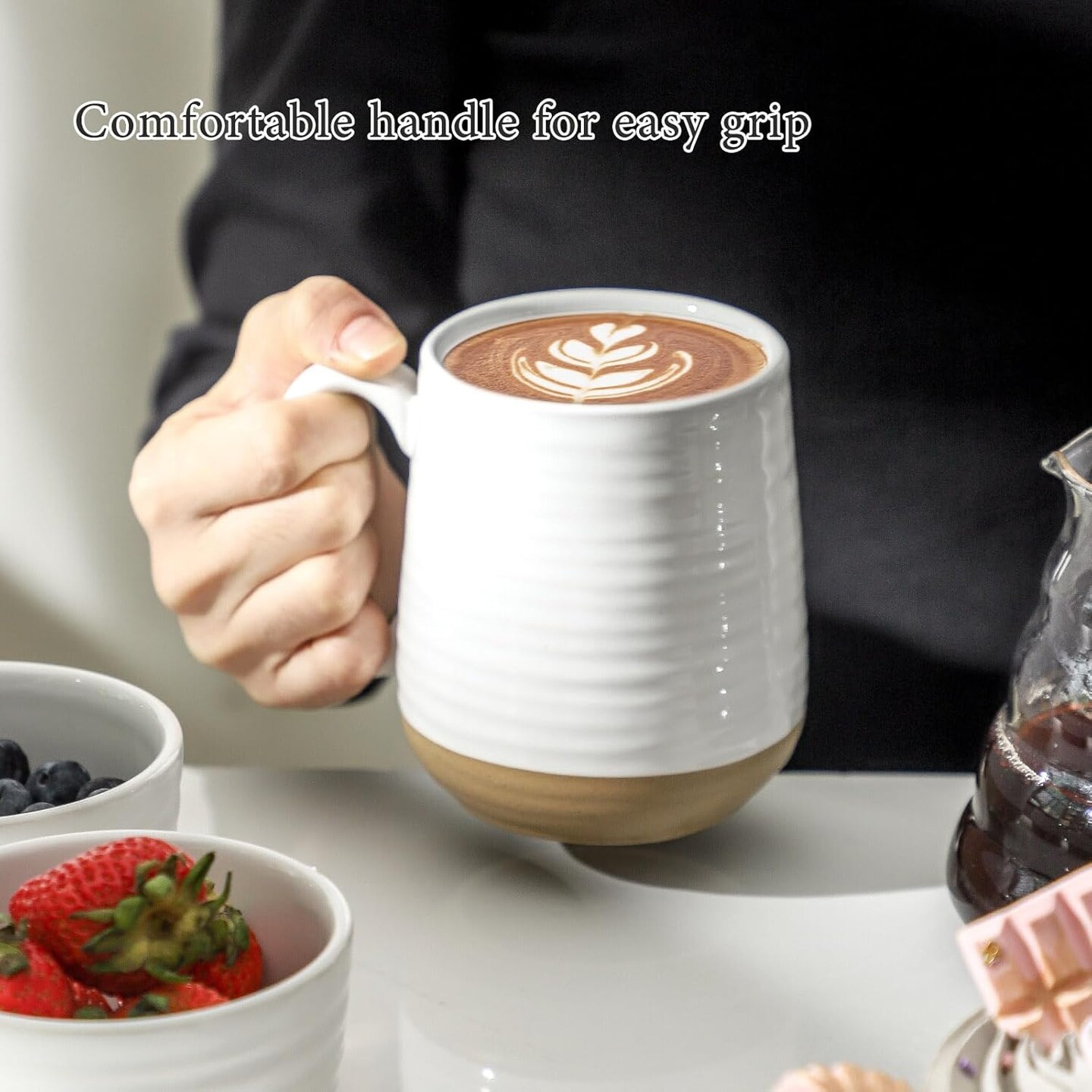 Coffee Mugs Set of 4, 15 oz Ceramic Coffee Cups with Comfortable Handle