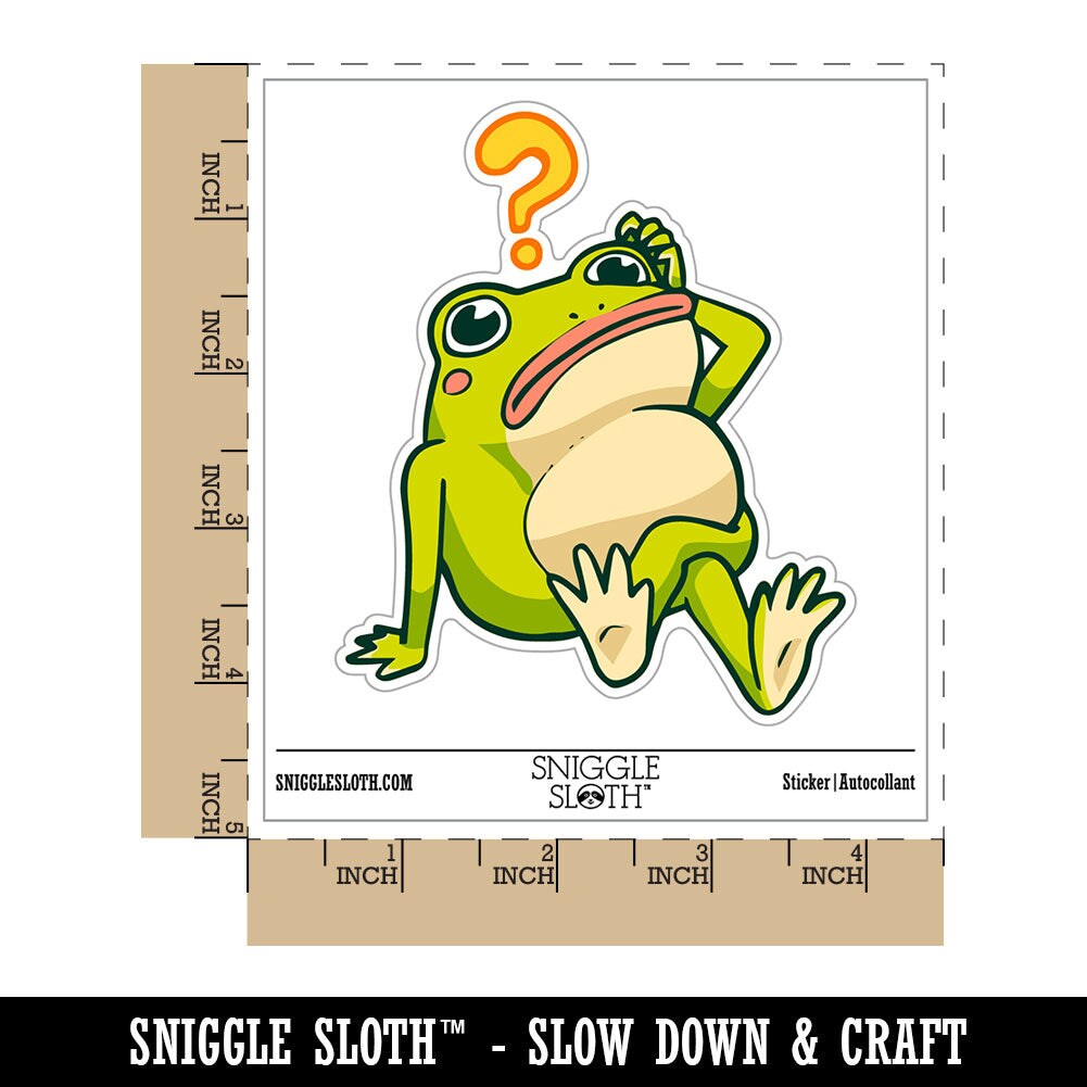 Water Bottle Sticker Set Silly Confused Frog Question Mark Cute Waterproof Vinyl Stickers Pack Decal, Skateboard, Laptop, Car, Window, Bumper - 5 Pack