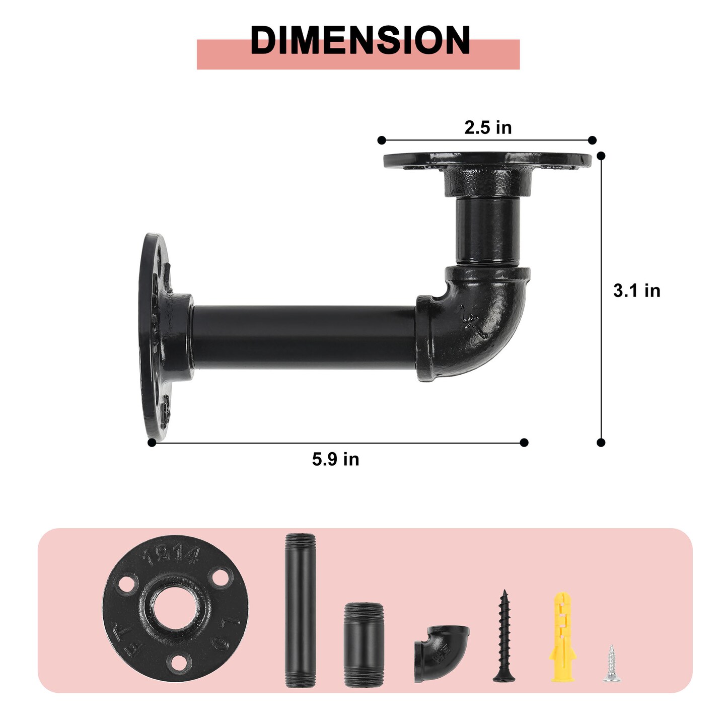 Industrial Black Iron Pipe Shelf Brackets 8 Pack - 13.7 Inch Rustic Wall Mount Brackets, Heavy Duty DIY Shelving, Matte Black Vintage Decor (Wood Not Included)