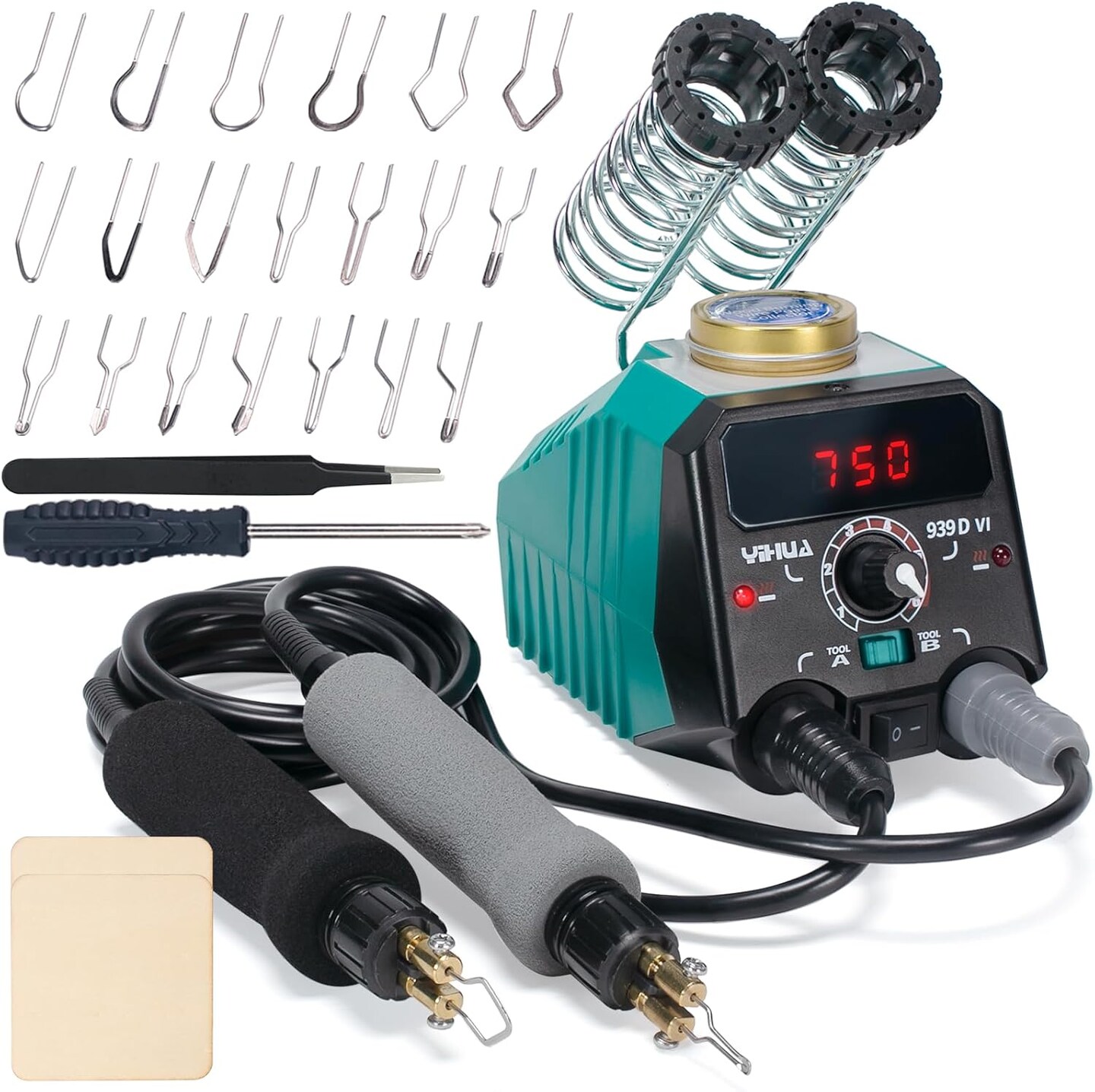 939D-VI Dual Pen Wood Burning Kit – Digital Display, Detachable Pens, 20 Nibs, 2 Wood Pieces & Tweezers.