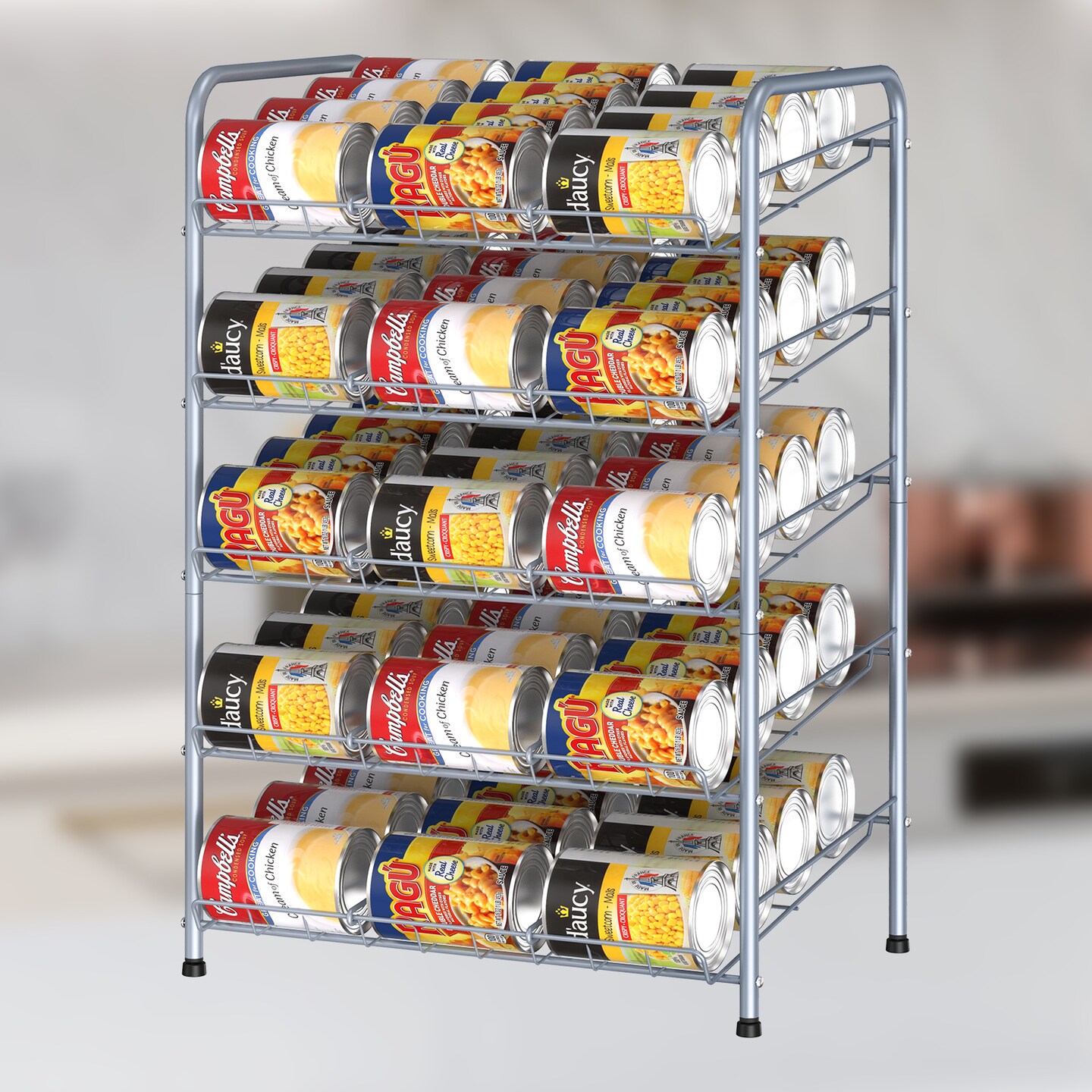 5-Tier Heavy-Duty Can Rack Organizer – 60-Can Capacity Pantry Storage with 15° Tilt Design, Adjustable Dividers (16.9x12.5x25.6")