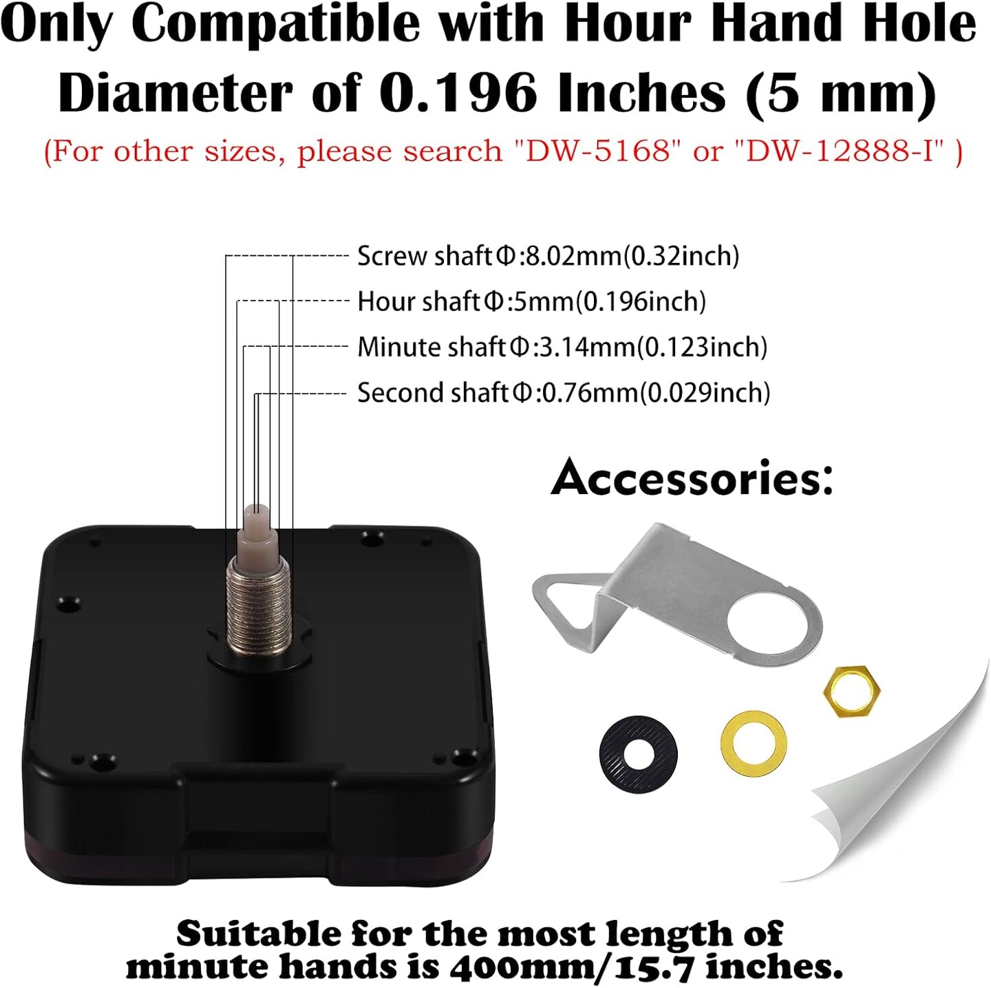 Clock Mechanism, 5/16 inches - 59/64 inches Shaft Length Quartz Wall Clock Motor Replacement, Clock Parts Battery Operated (No Clock Hands)