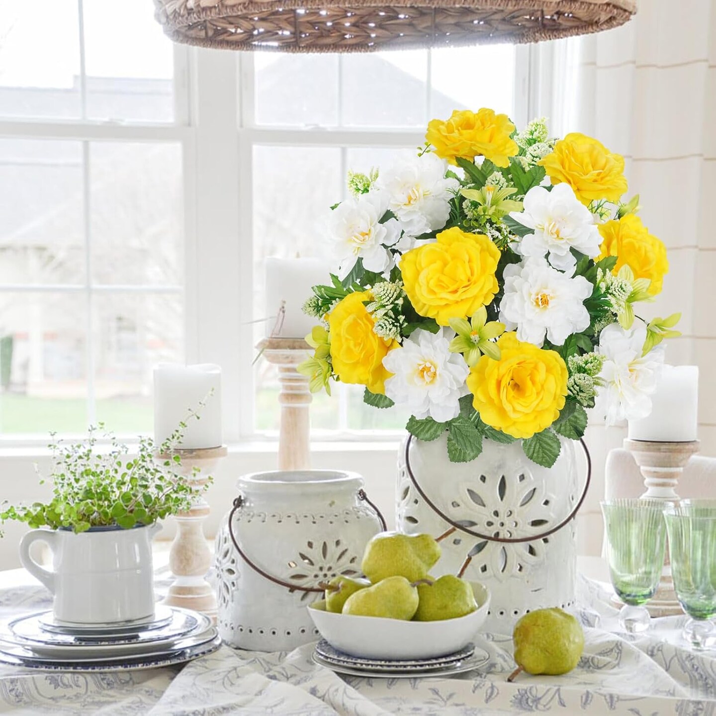 Summer Bouquet Flowers for Grave 2 Bundles Yellow White Rose Lily Bouquets