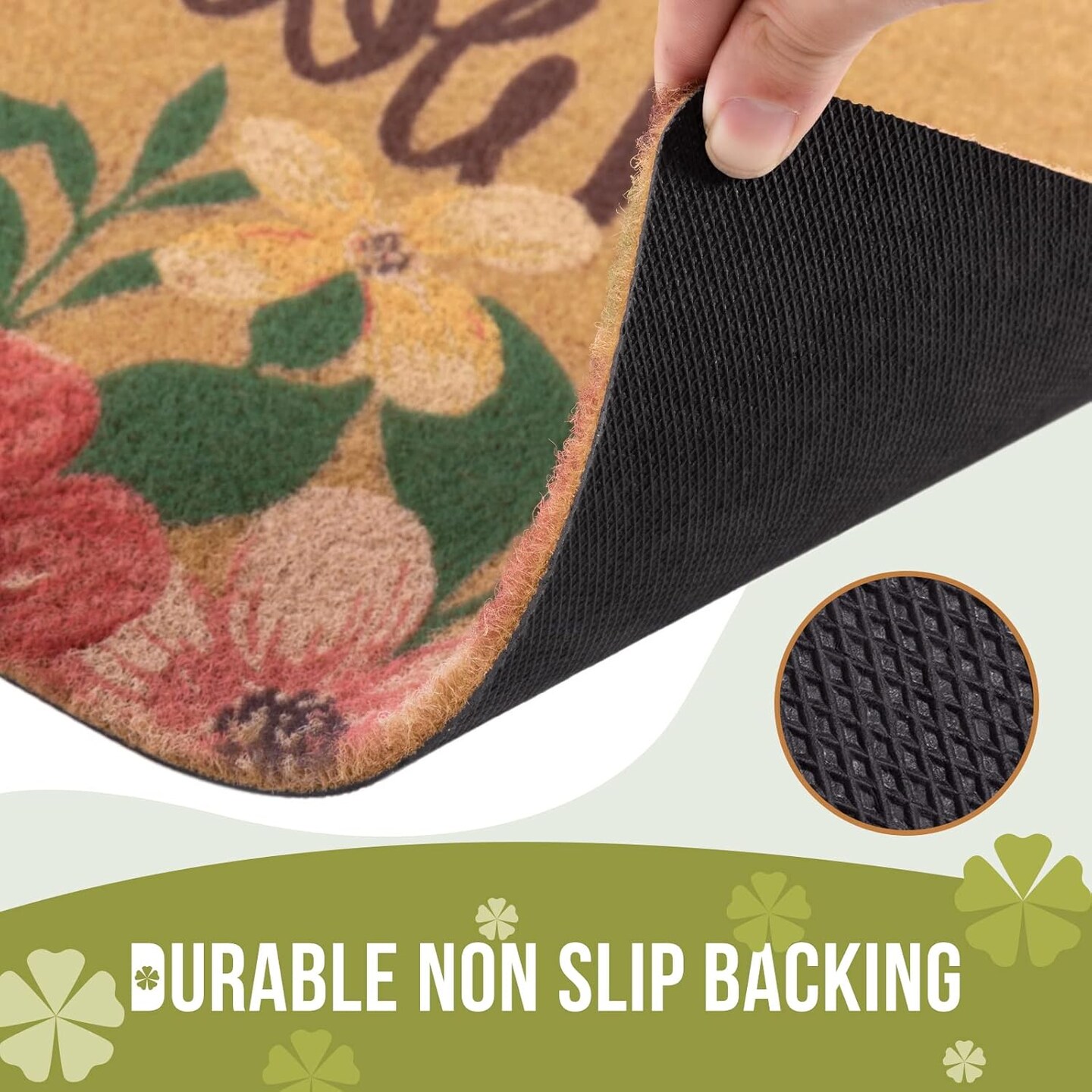 Artificial Coir Doormat with Non-Slip Backing for Indoor and Outdoor 17 x 30 inch Front Door Welcome Mat Spring Summer Seasonal Doormat,Welcome Flowers