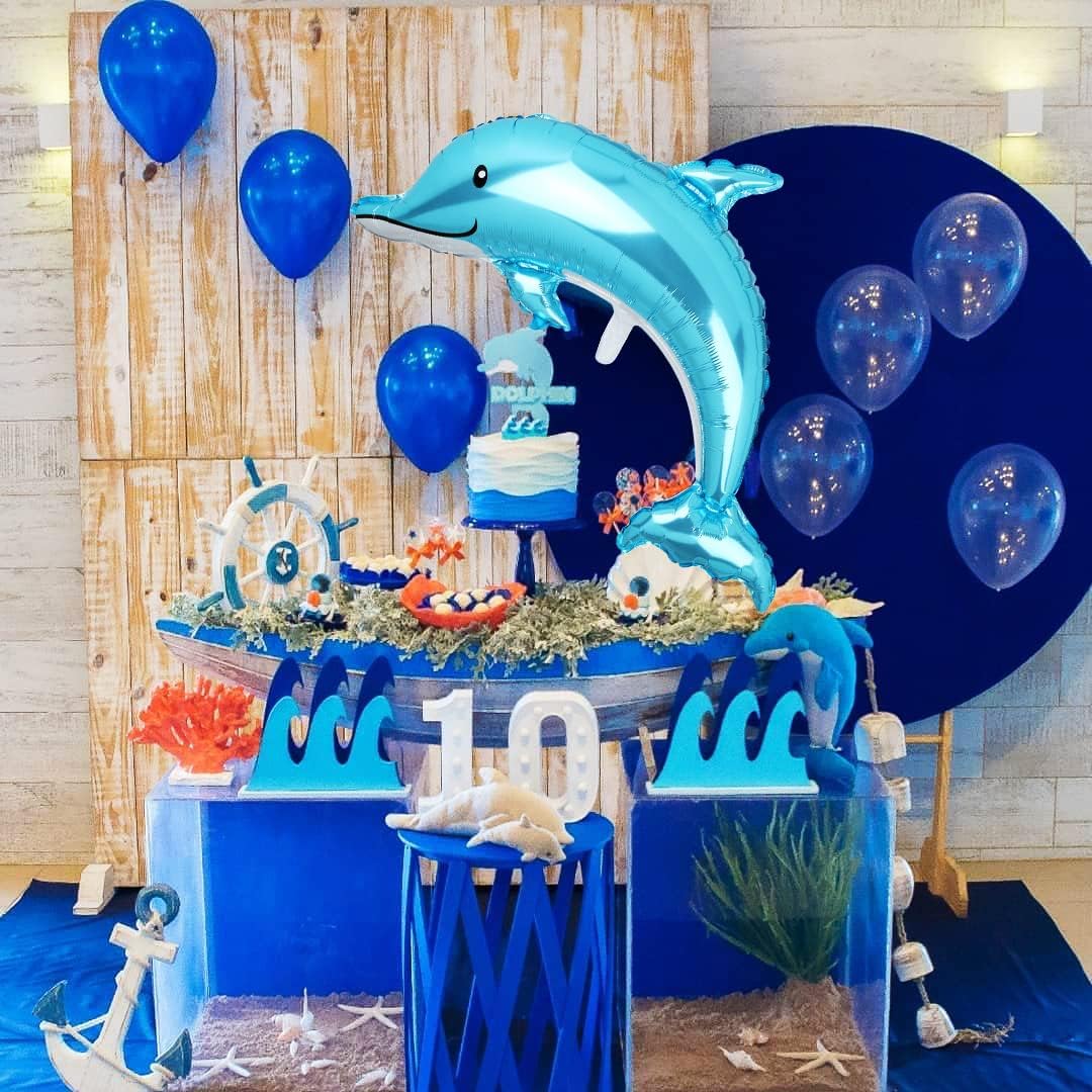 2 Pcs Dolphin Shape Splash Giant Foil Mylar Balloons