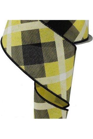 2.5&#x22; Printed Plaid Ribbon: Yellow, Black, White