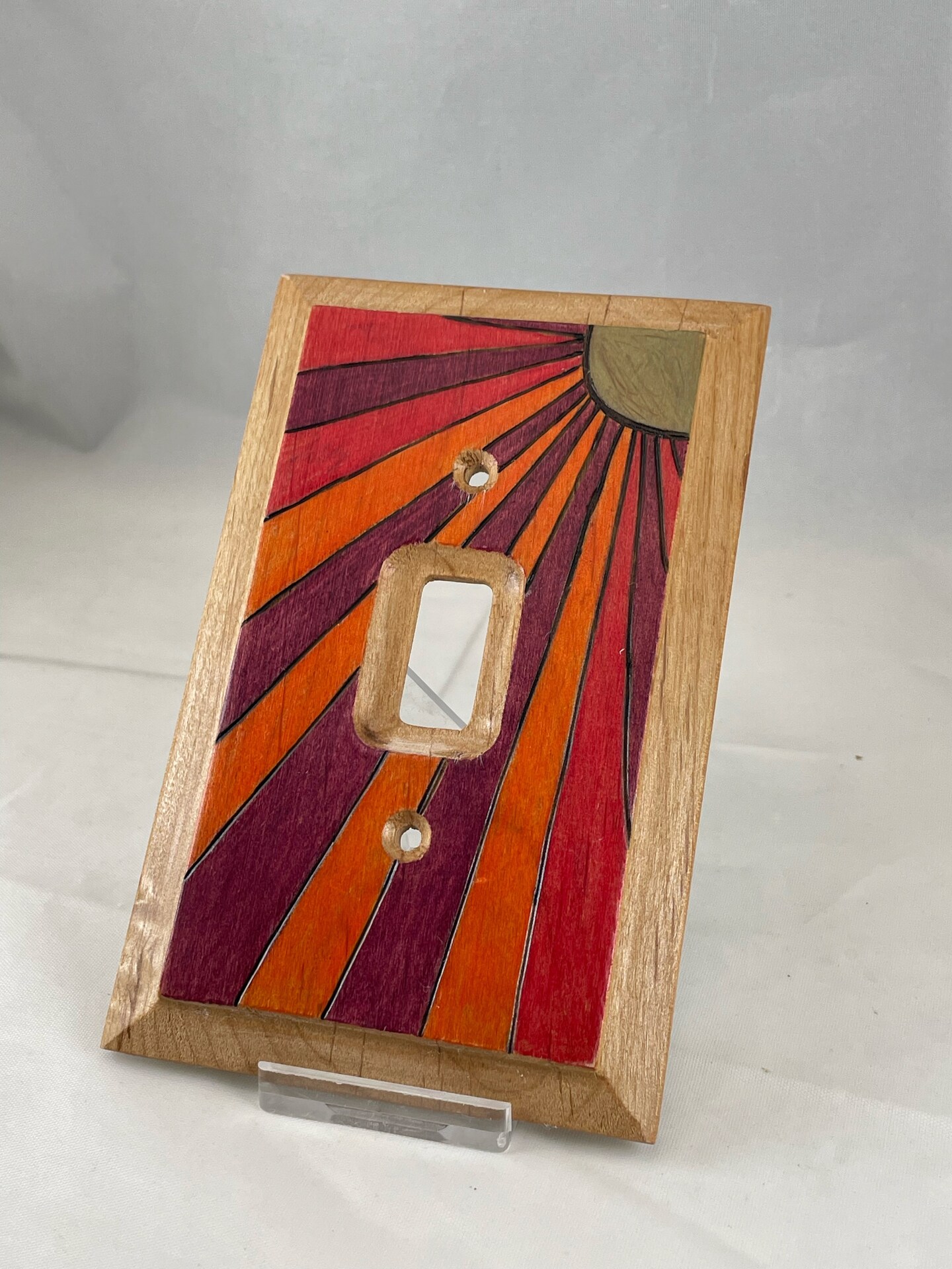 Art Deco Sunrise Sunset Wood Burned Light Switch Plate Cover, Wood