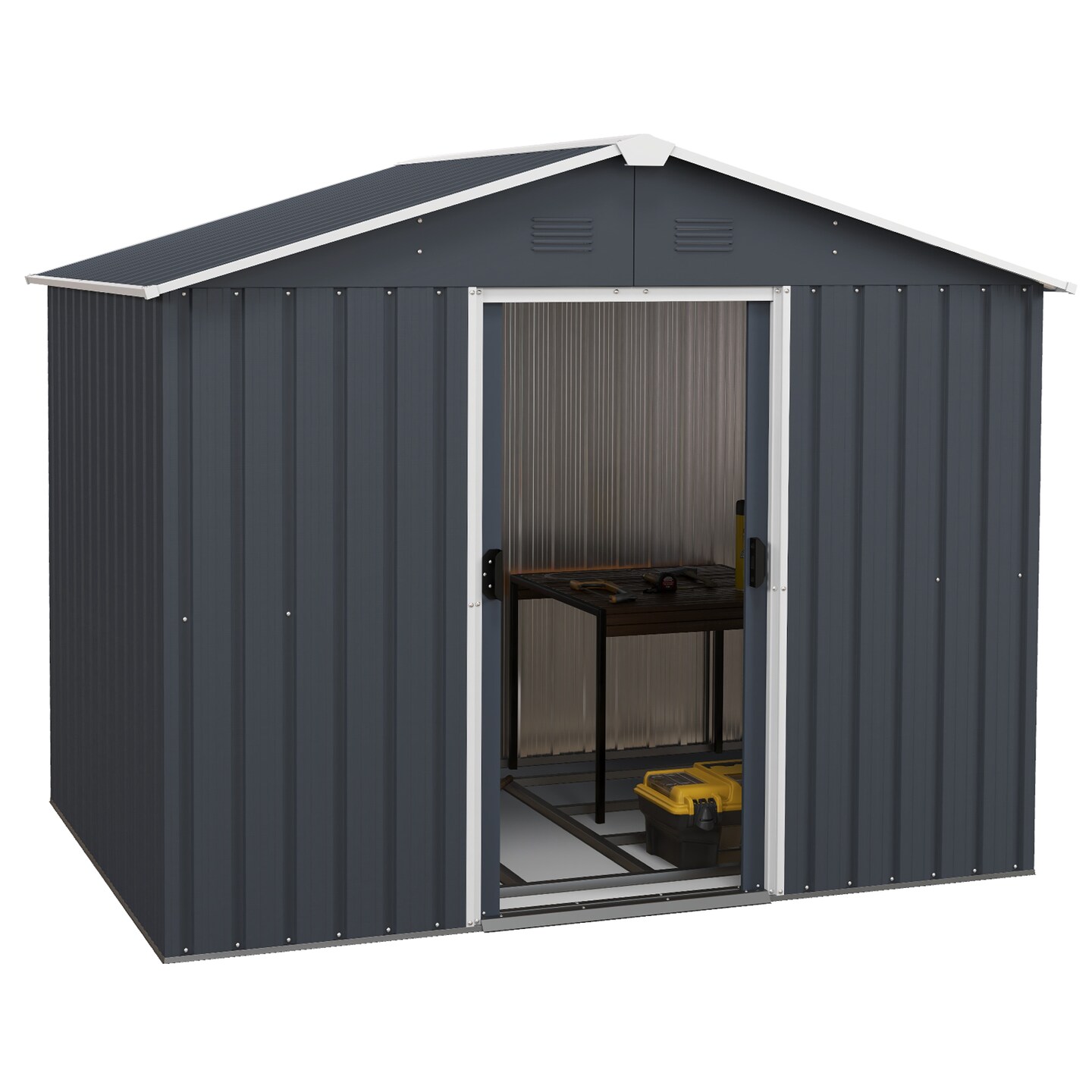 Grey Steel Outside Storage Shed with Lock Air Window and Two Sliding Doors